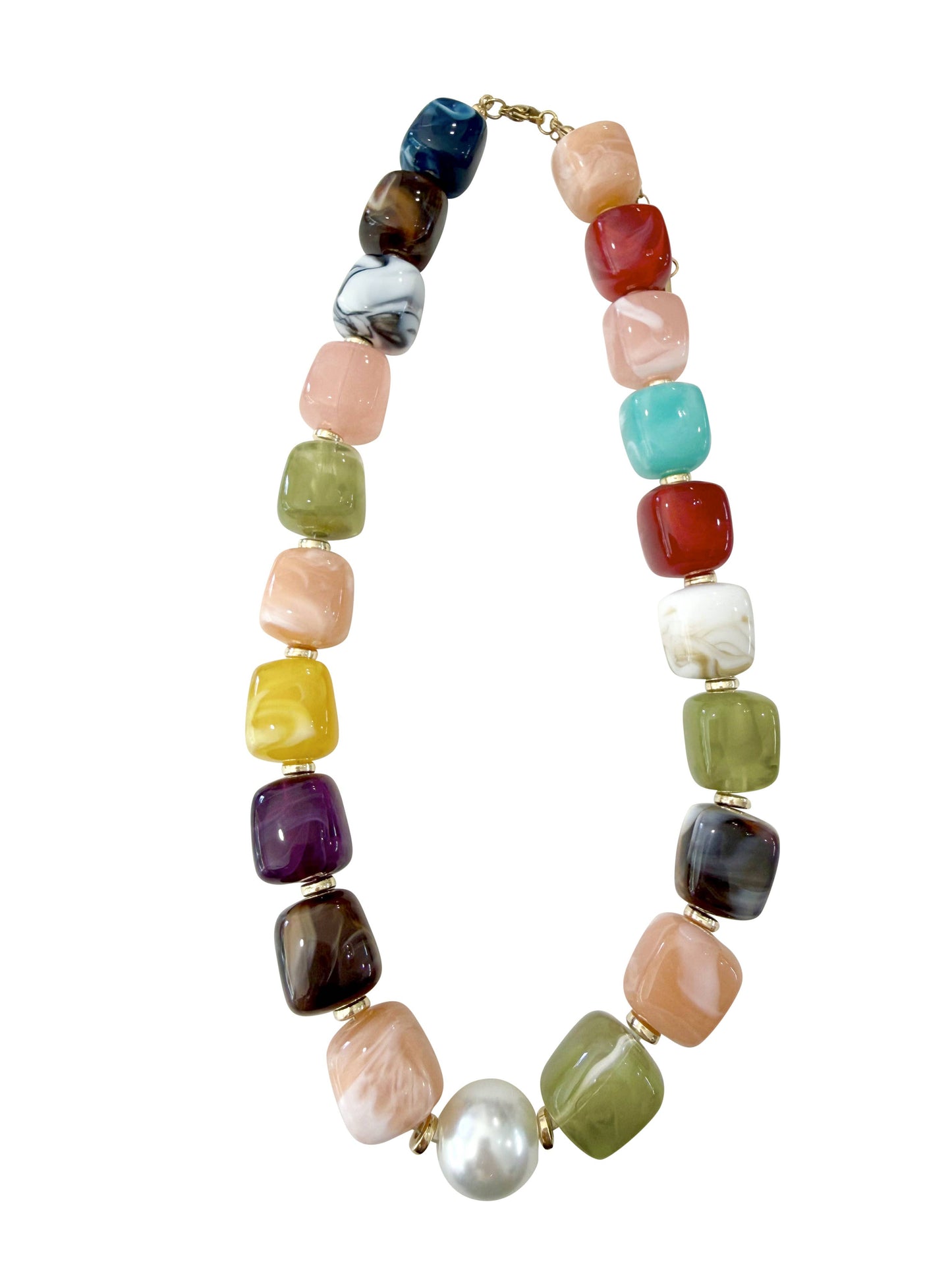 Paula Chunky Beaded Pearl Necklace - Dark Multi