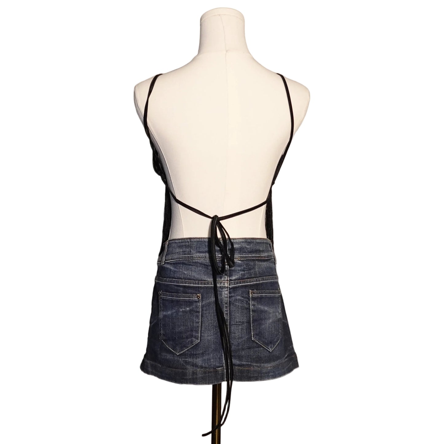 Black Satin Fringe Halter Top