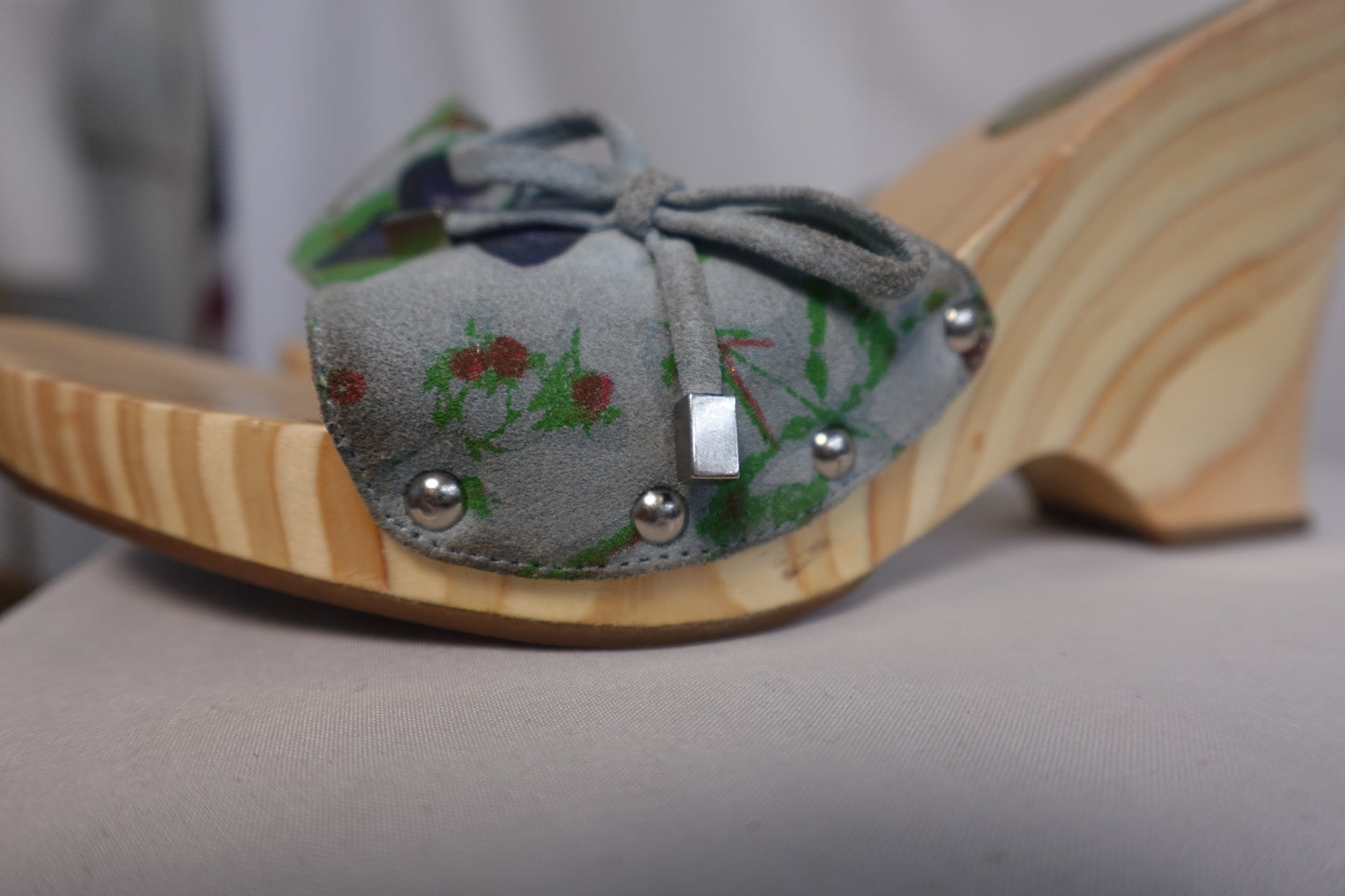 Butterfly Suede and Wood Wedge