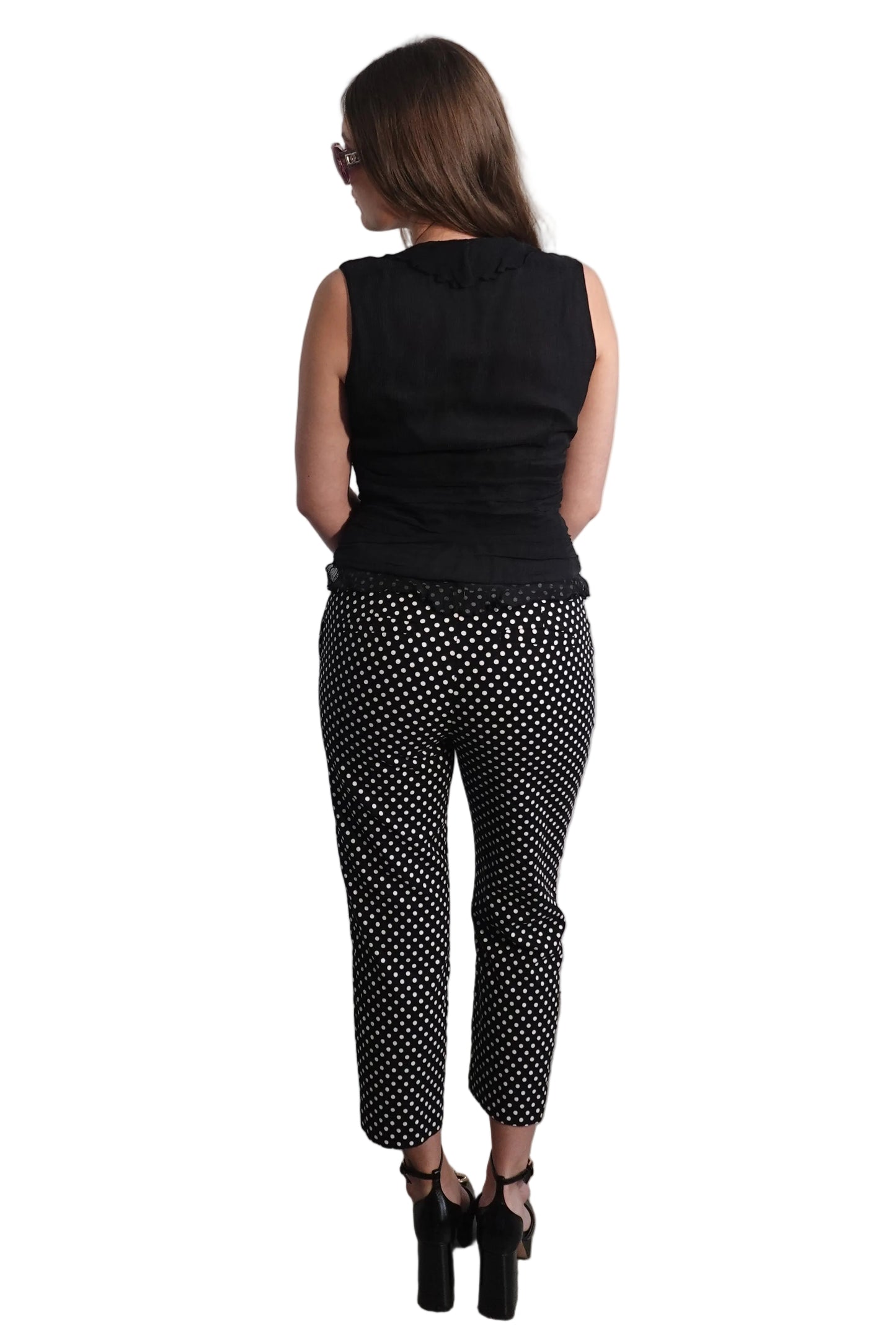 WDNY Black 100% Silk Ruffle Hem Top