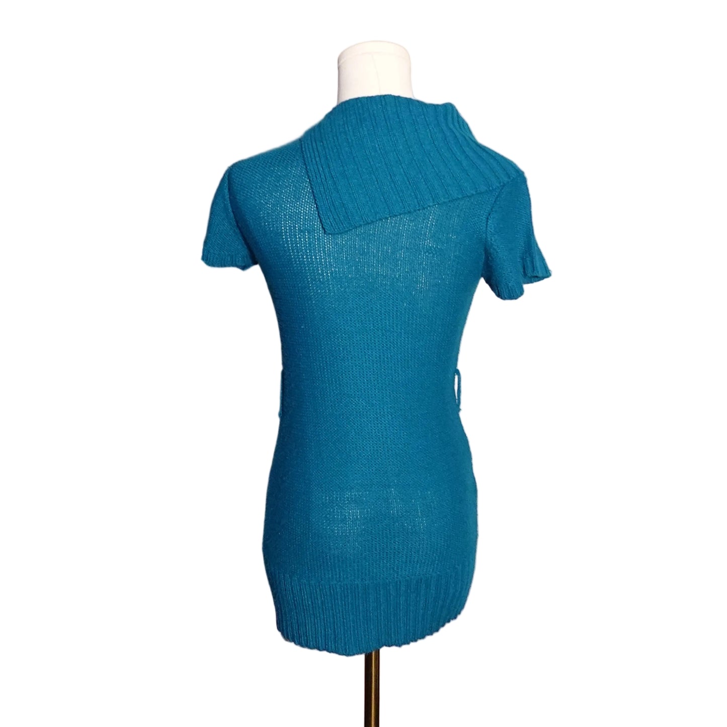 Teal Asymmetrical Button Knit Top-S