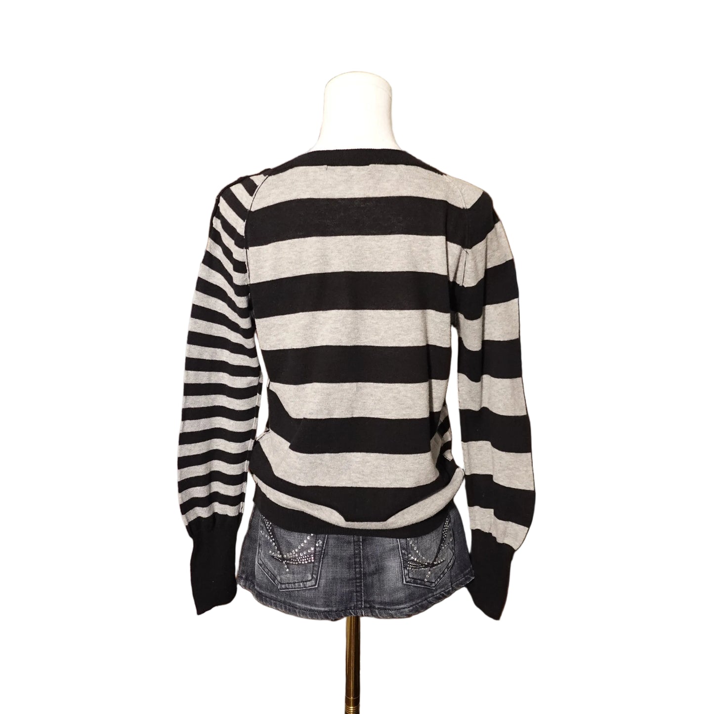 Black & Grey Striped Knit Top (M)