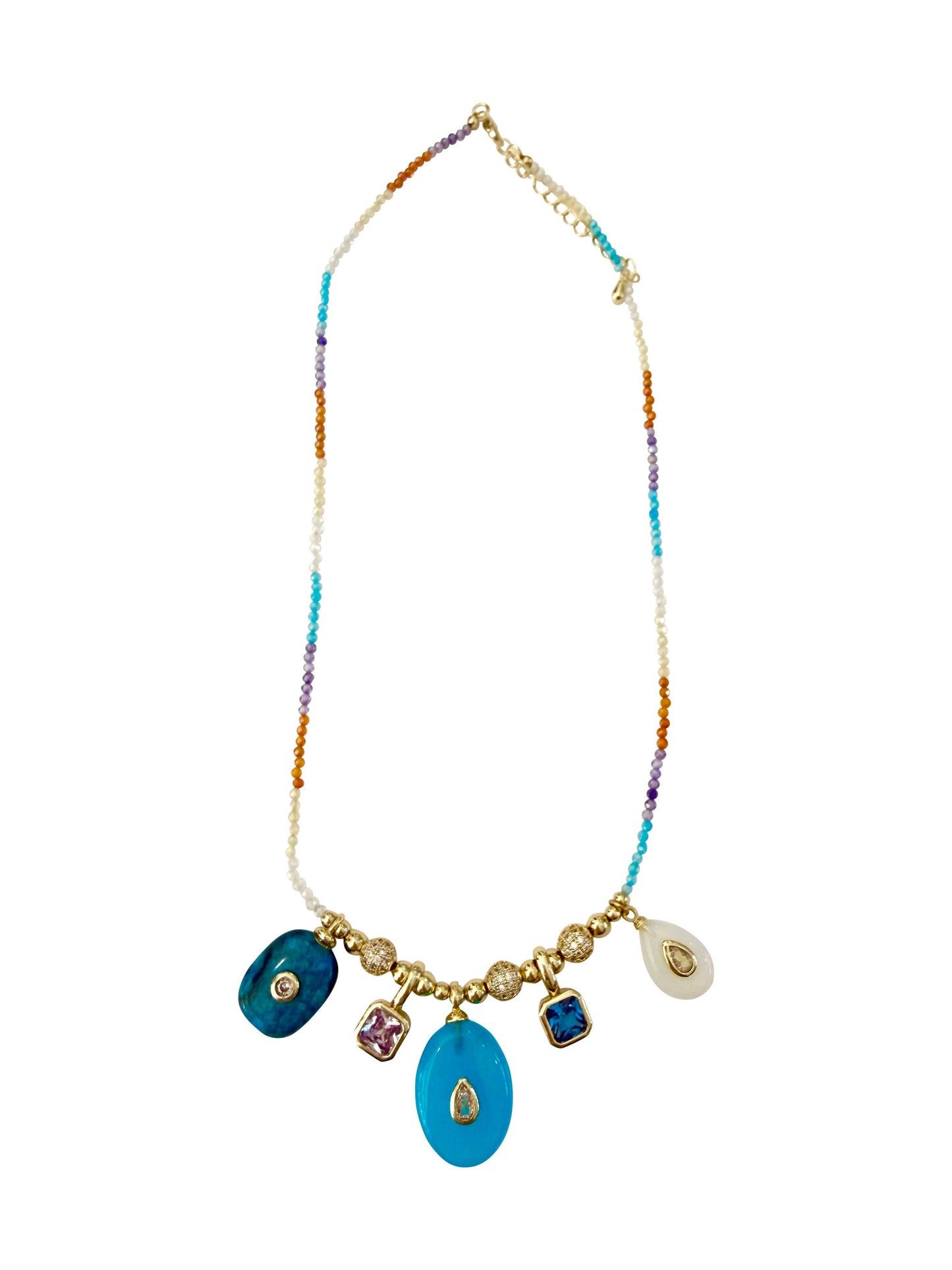 Bexley Beaded Gemstone Charm Necklace - Blue