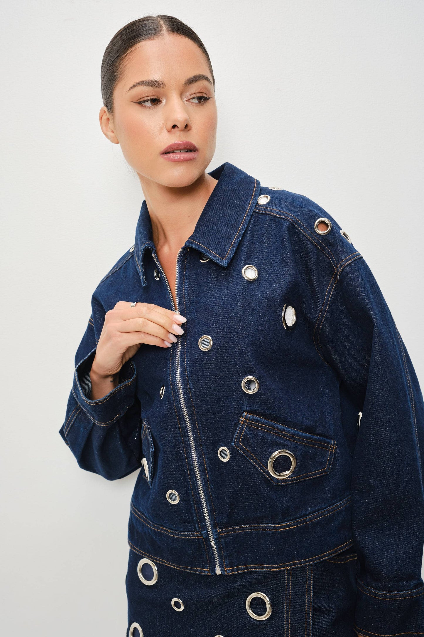 PREORDER Silver Stud Dark Denim Jacket