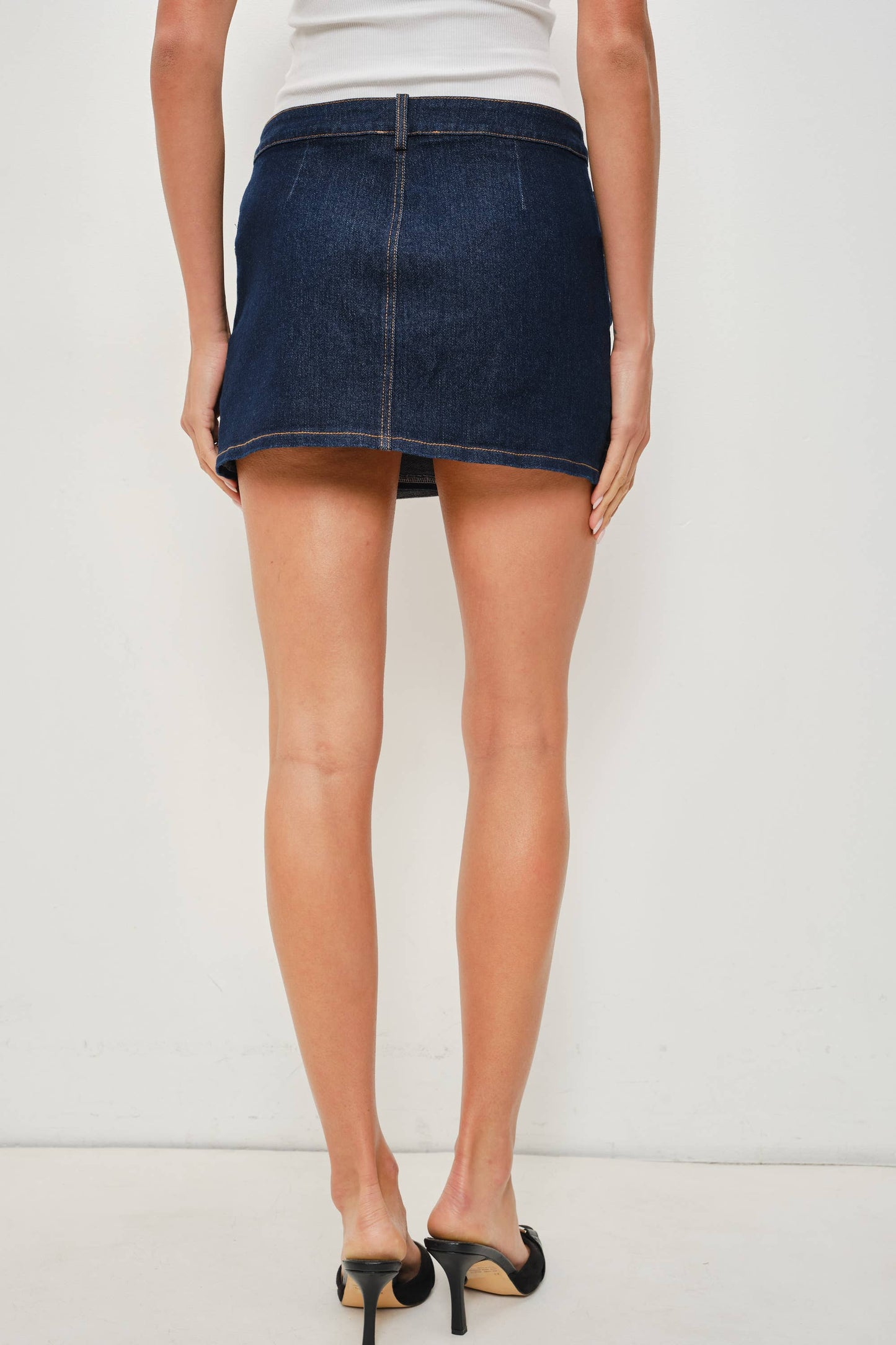 PREORDER Silver Stud Dark Denim Mini Skirt
