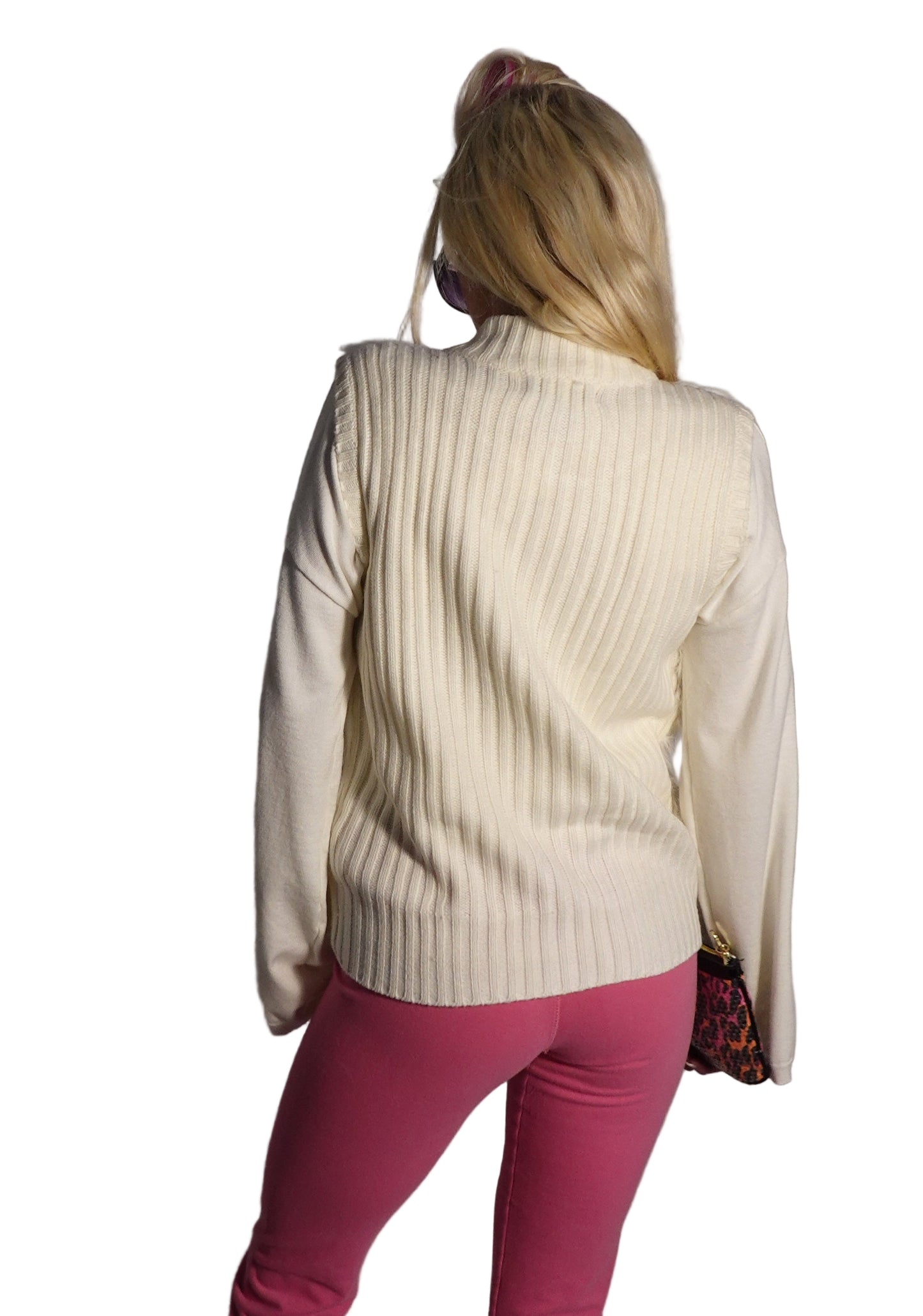 Cream Faux Fur Knit Sweater Vest-M