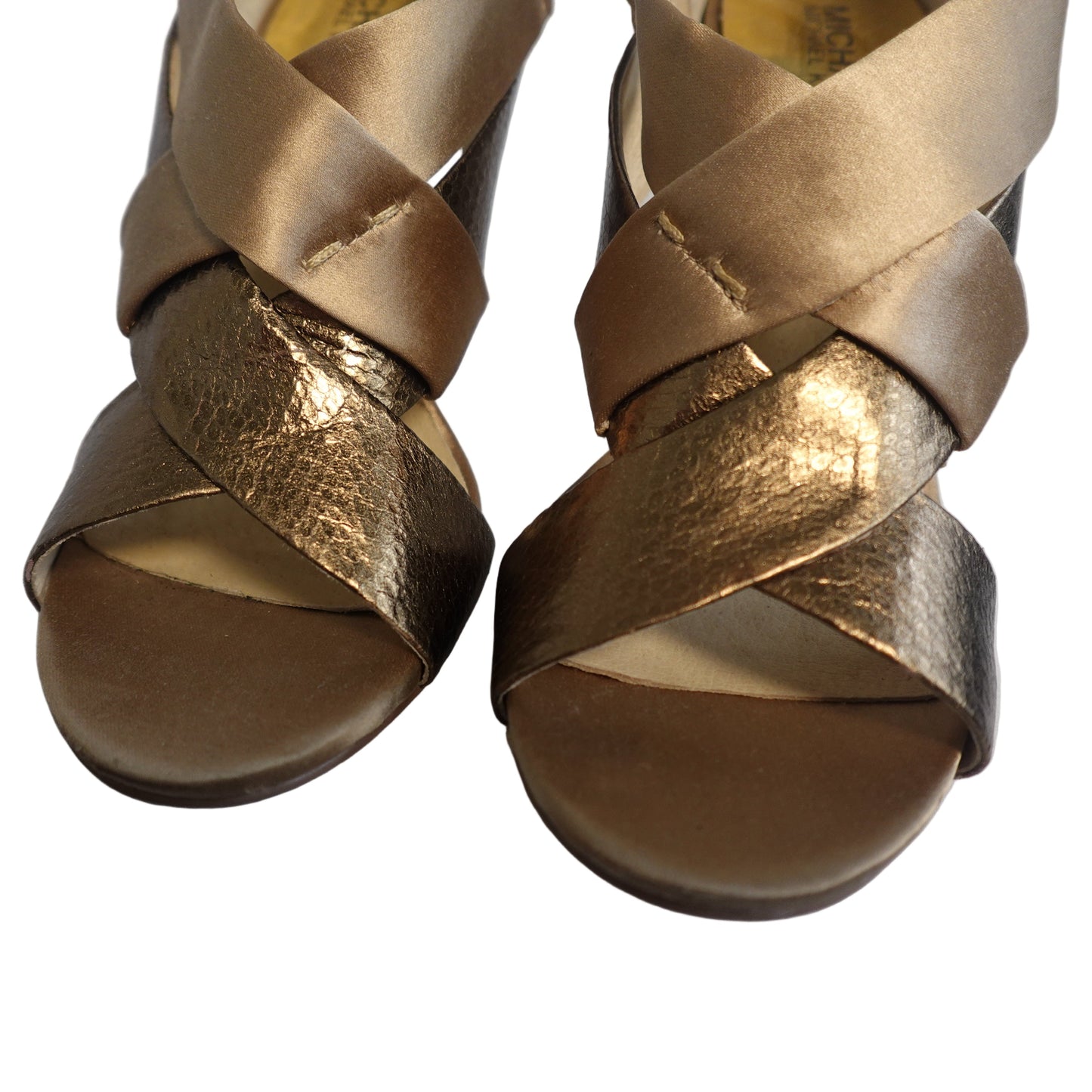 Micheal Kors Elena Nude Satin Leather Open Toe Heels(9.5)