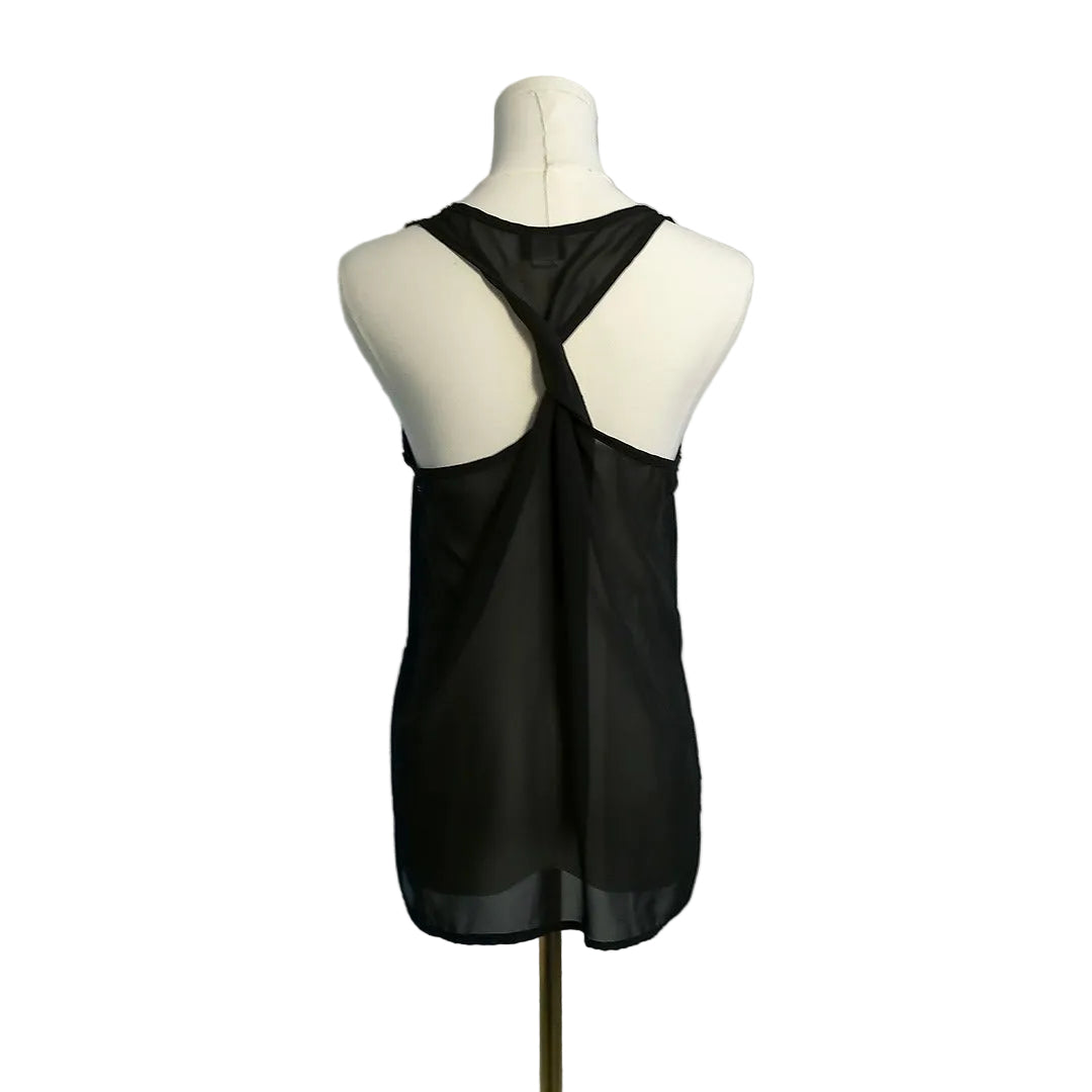 Black Sheer Rhinestone Tank Top - Small