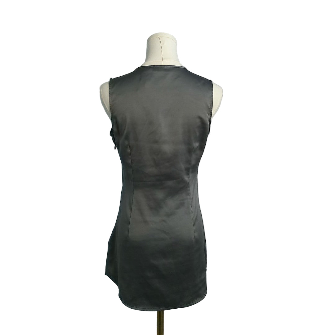 Silver Satin Cascade Ruffle Blouse (2)