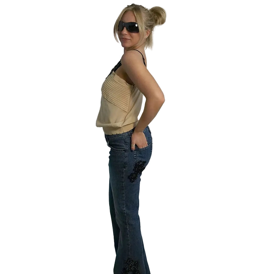 Dark Denim Jeans with Black Sequins