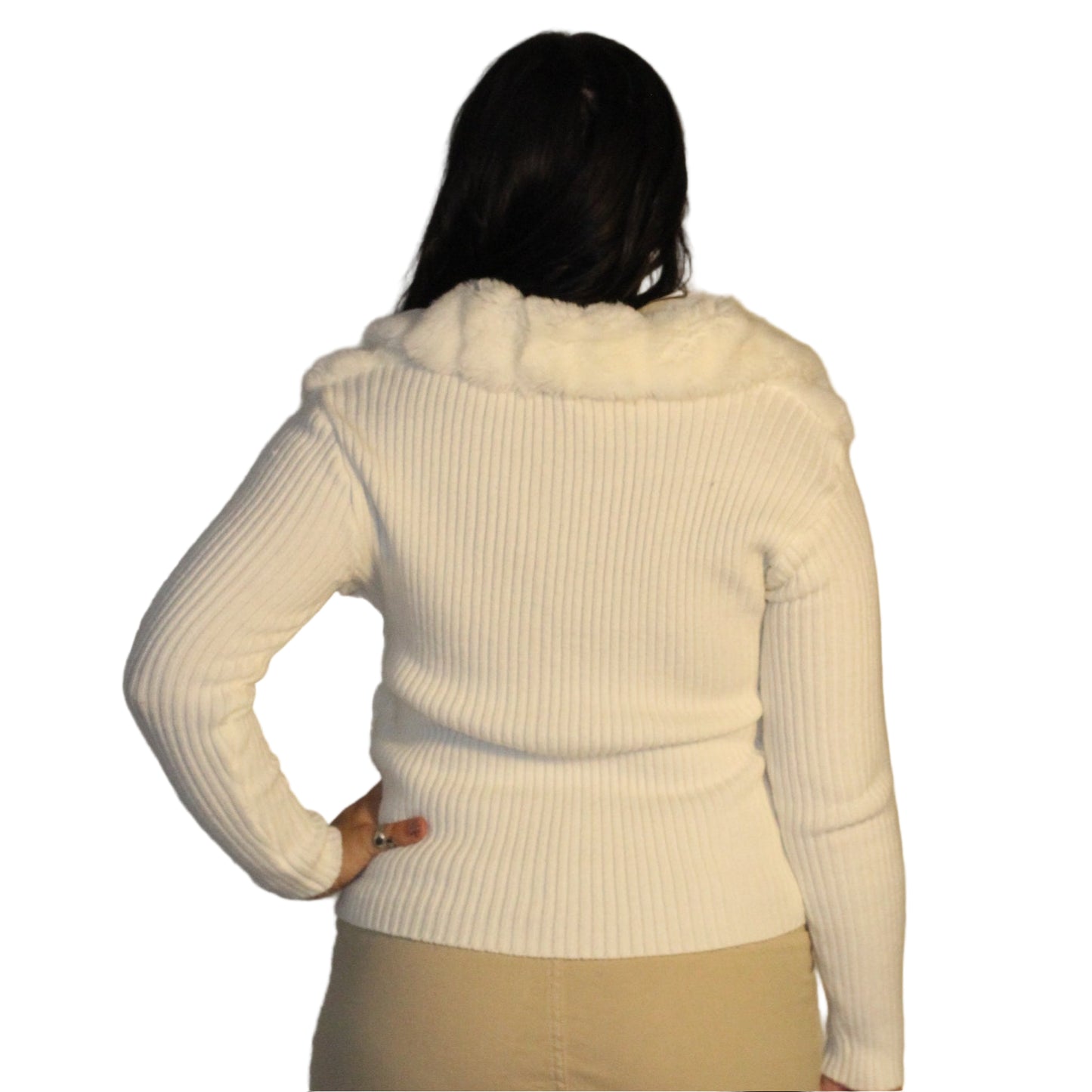 Ronnie Salloway White Faux Fur Zip Sweater-S