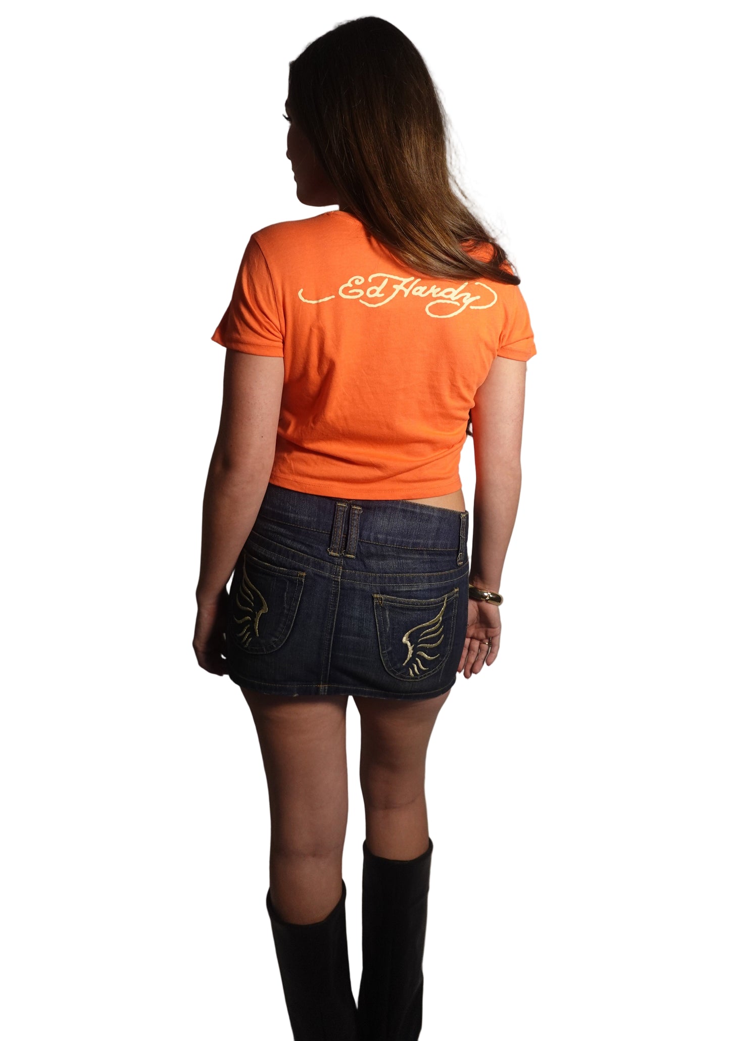 Ed Hardy Orange Born Free Tee-L