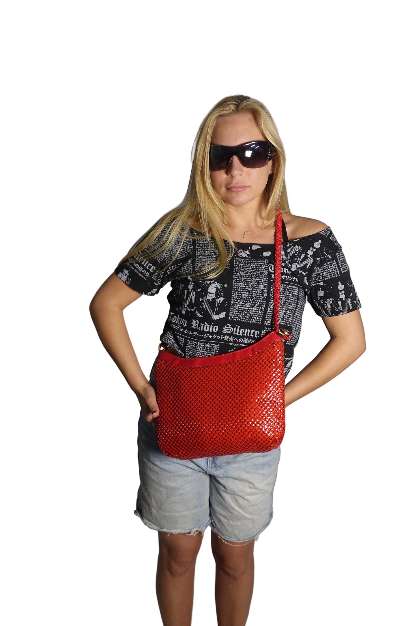 Vintage Red Metal Mesh Shoulder Bag