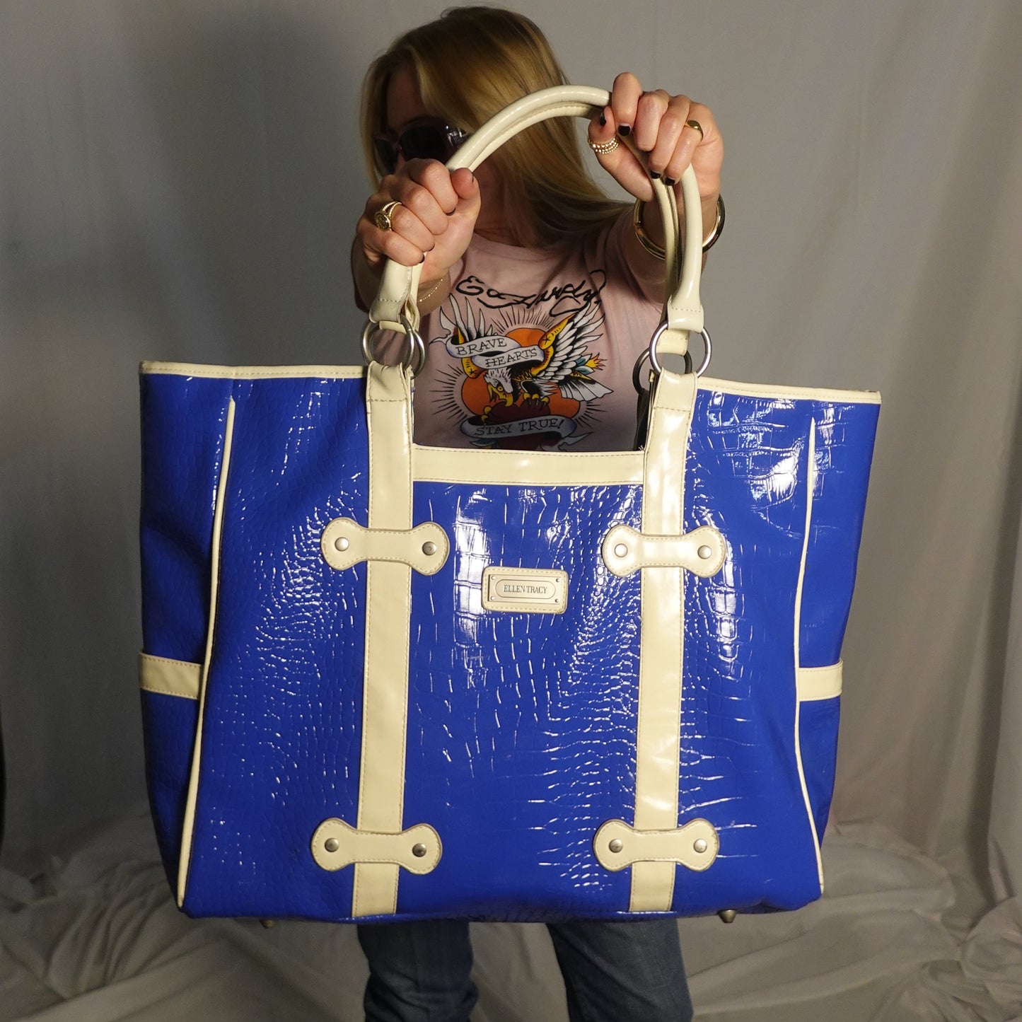 Blue & White Oversized Tote Bag