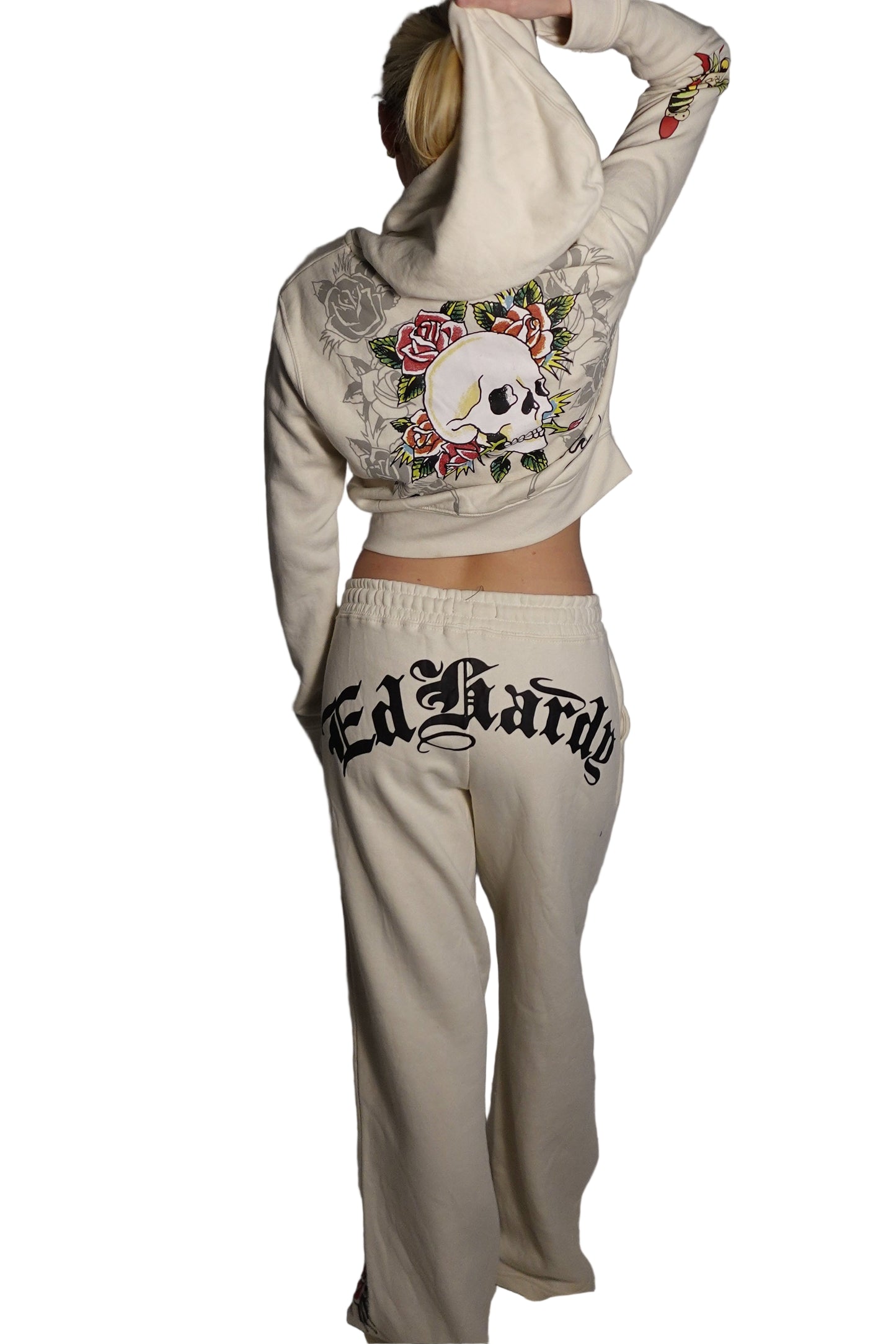 Ed Hardy "Love Kills Slowly" Cream Velour Tracksuit Set