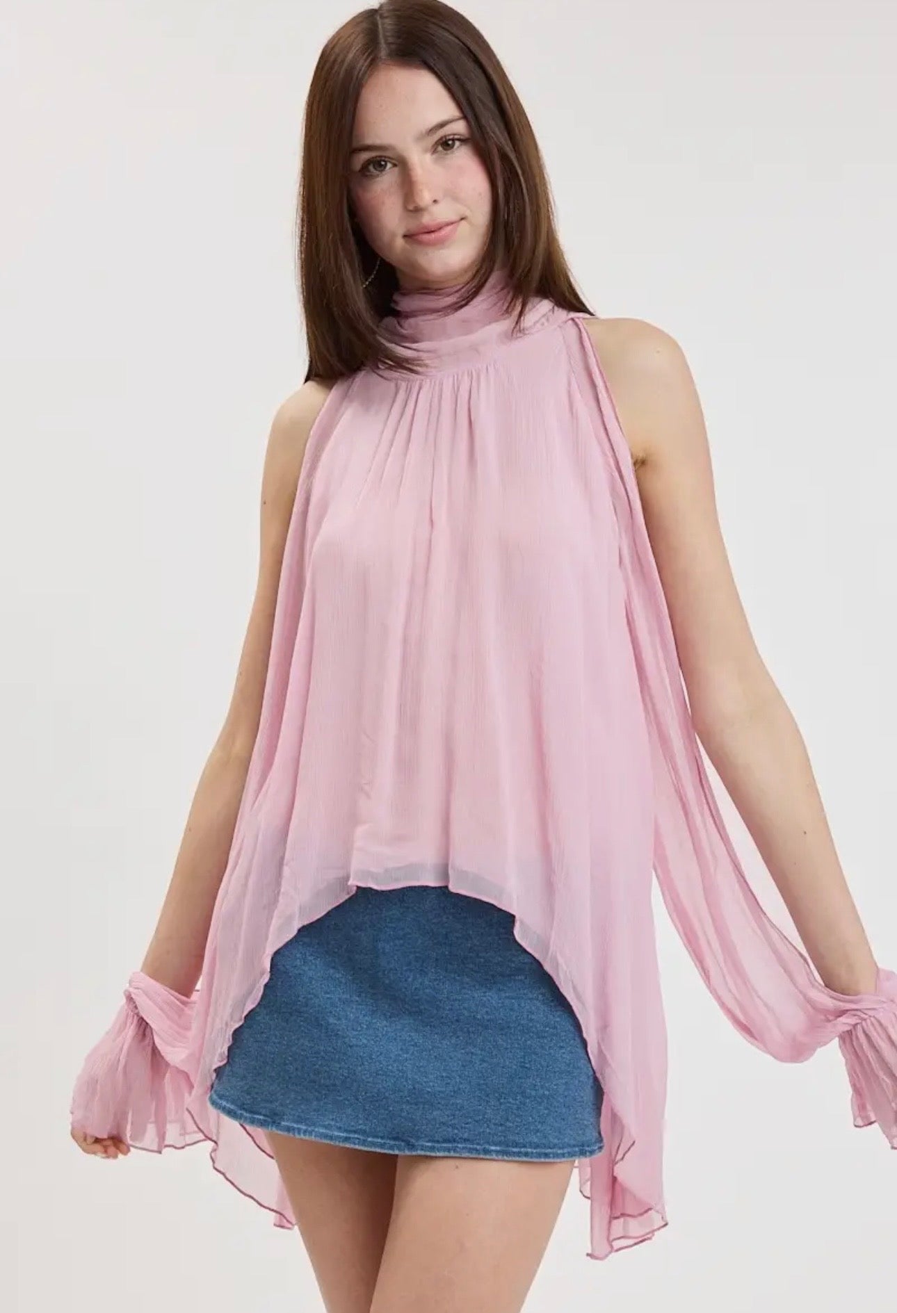 Pink Sheer Tie Top