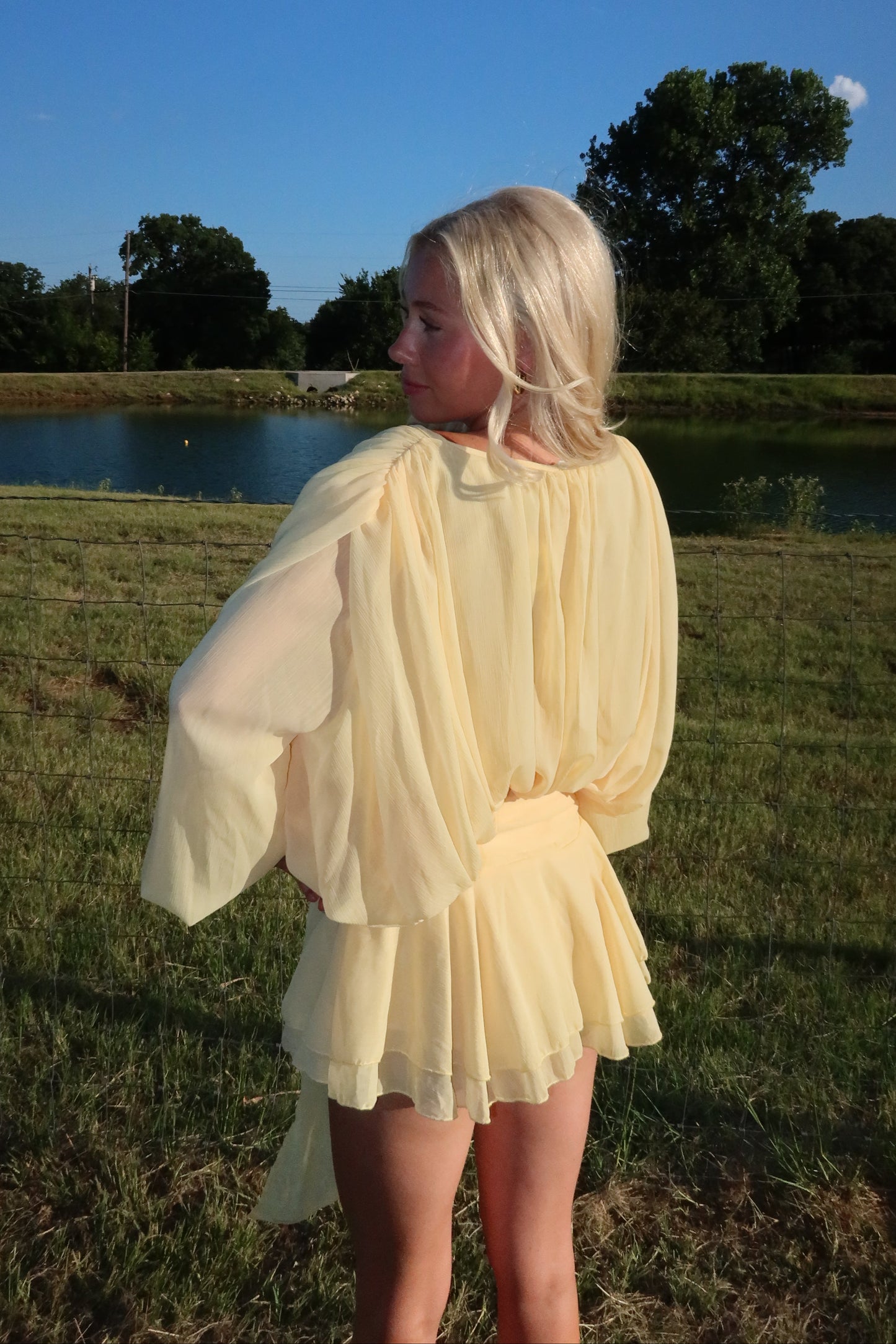 Crinkle Chiffon Shoulder Pad Ruffle Mini Dress