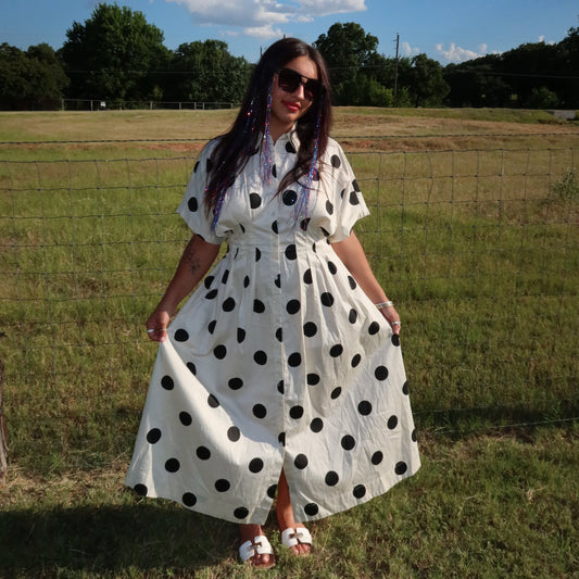 Polka Dot Pintuck Midi Dress