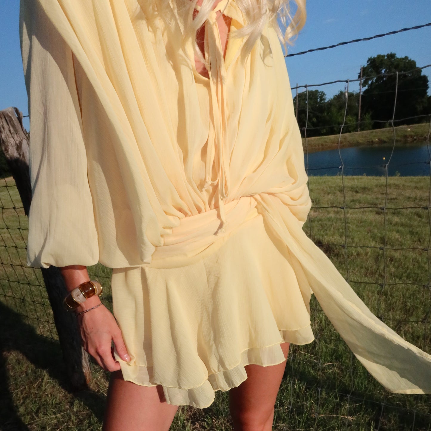 Crinkle Chiffon Shoulder Pad Ruffle Mini Dress