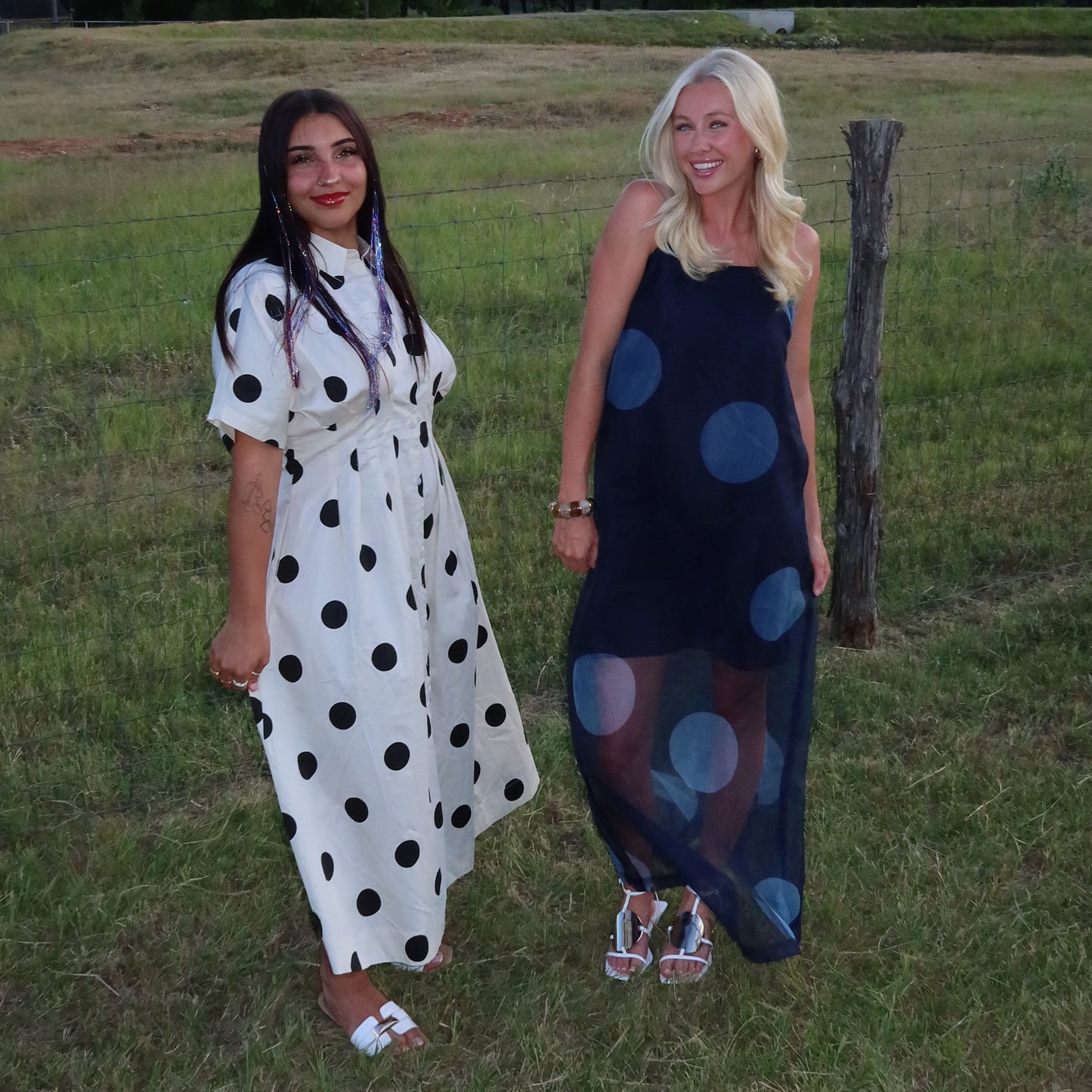 Polka Dot Sheer Overlay Maxi Dress