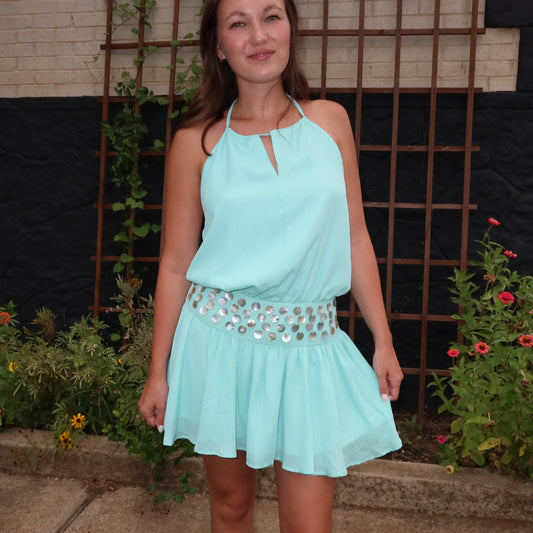 Aqua Shells Mini Dress