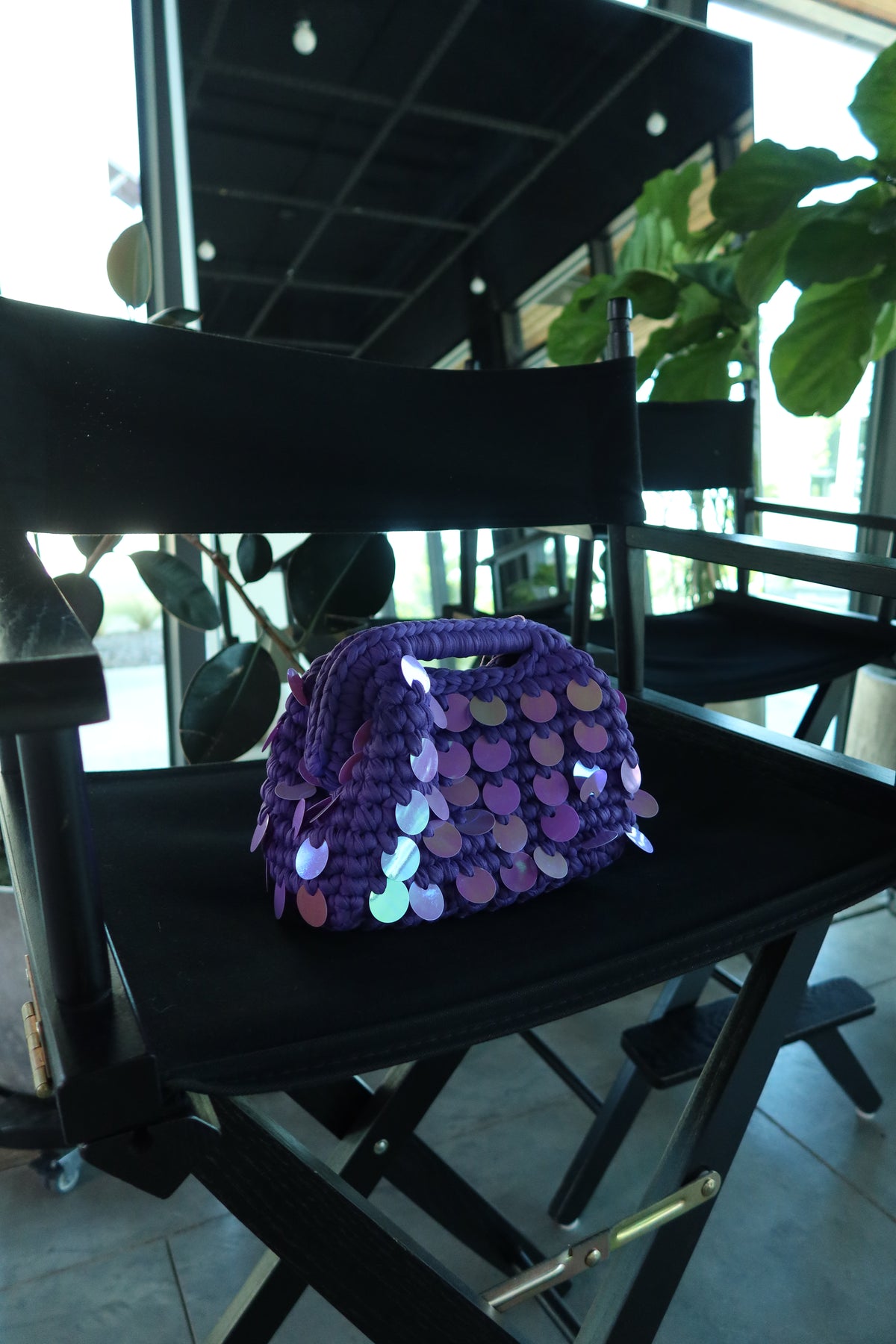 Woven Sequin Mini Handbag - Dark Purple