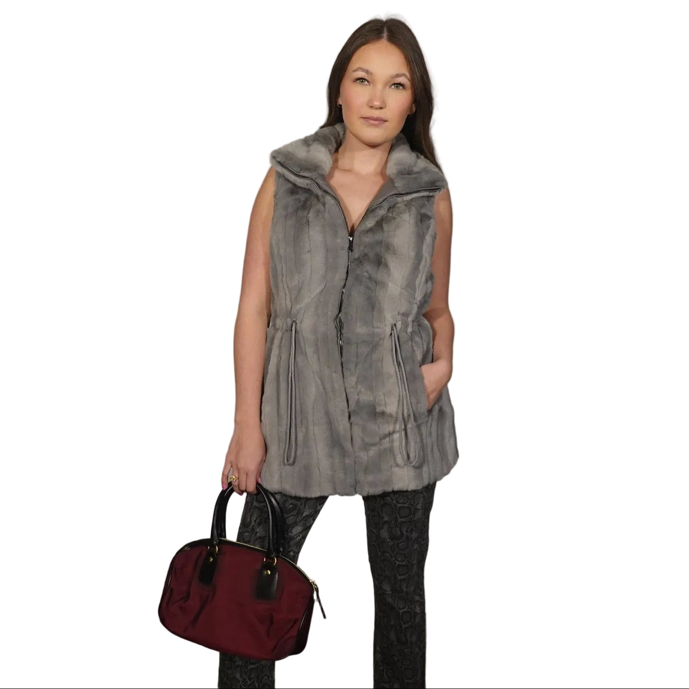 White House Black Market Faux Fur Zip Vest-S