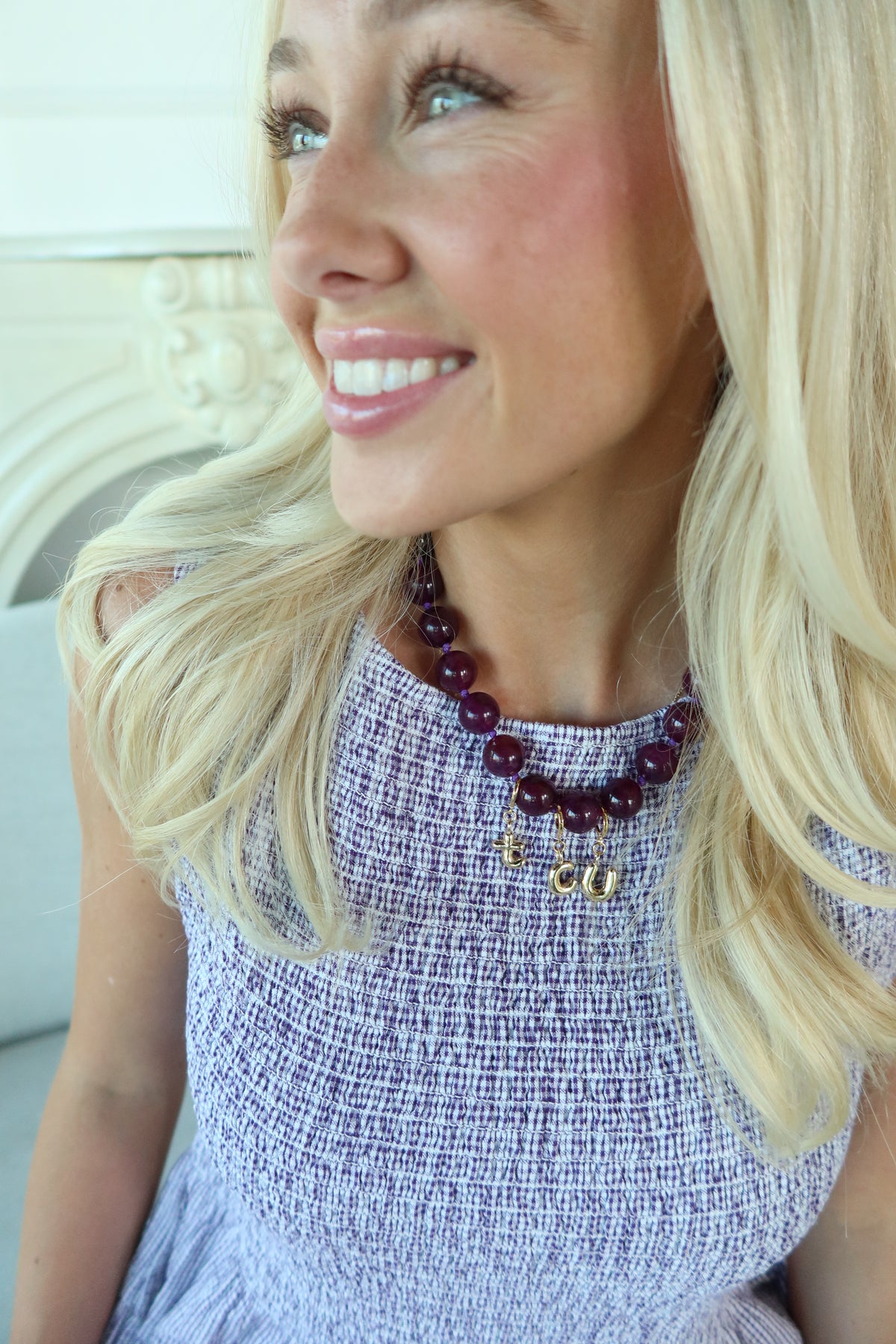 TCU Purple Bubble Beaded Necklace