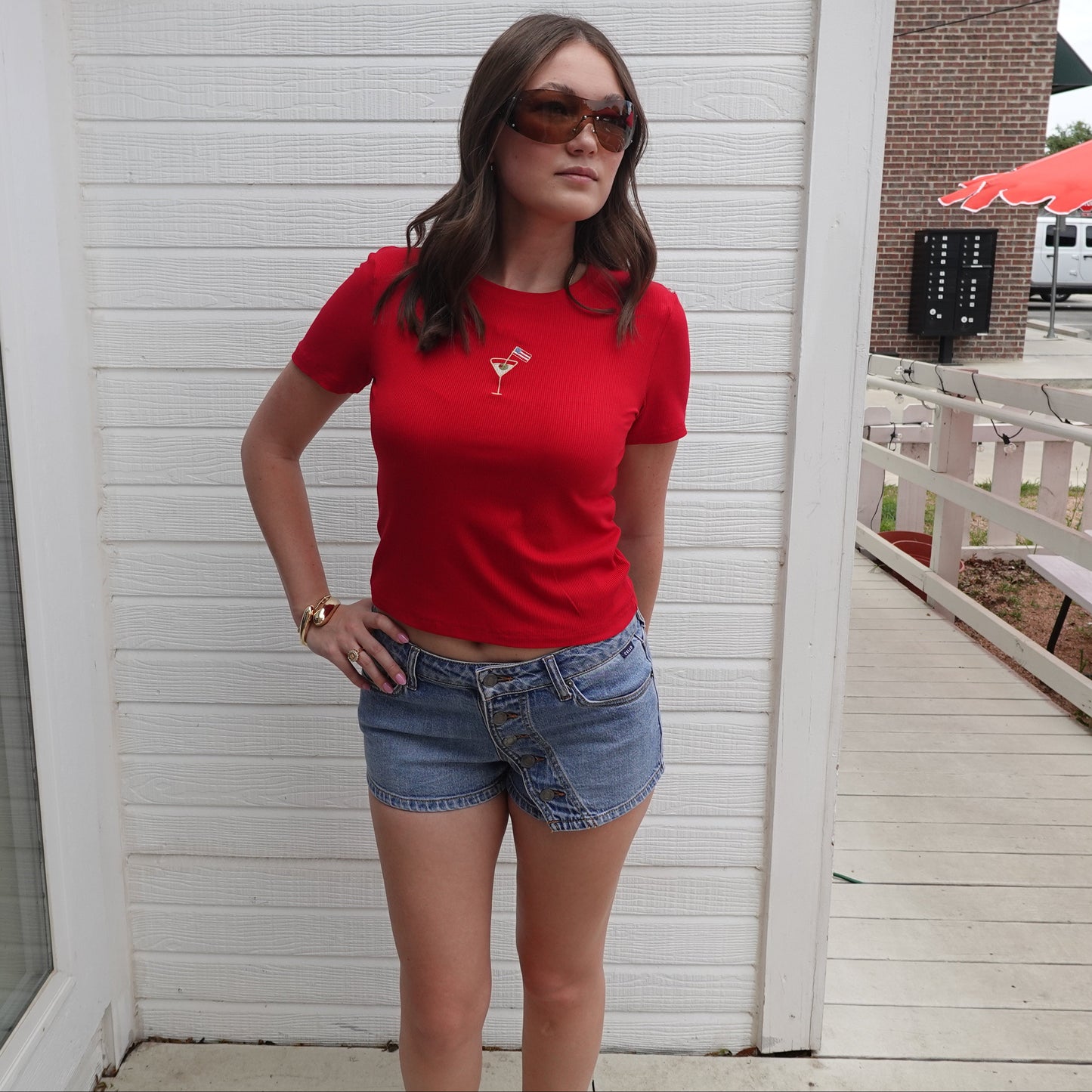 Low-Rise Button Denim Shorts