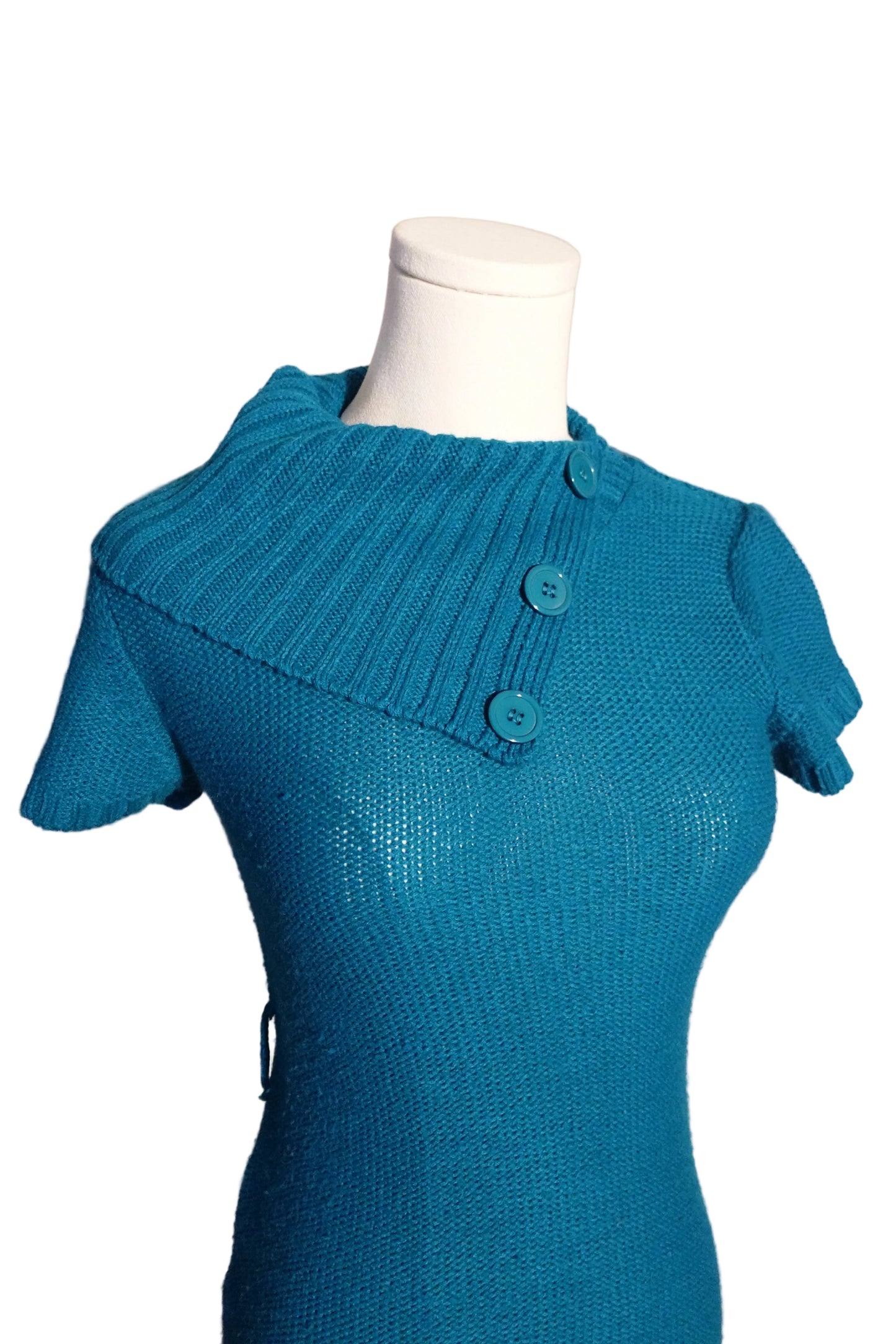 Teal Asymmetrical Button Knit Top-S