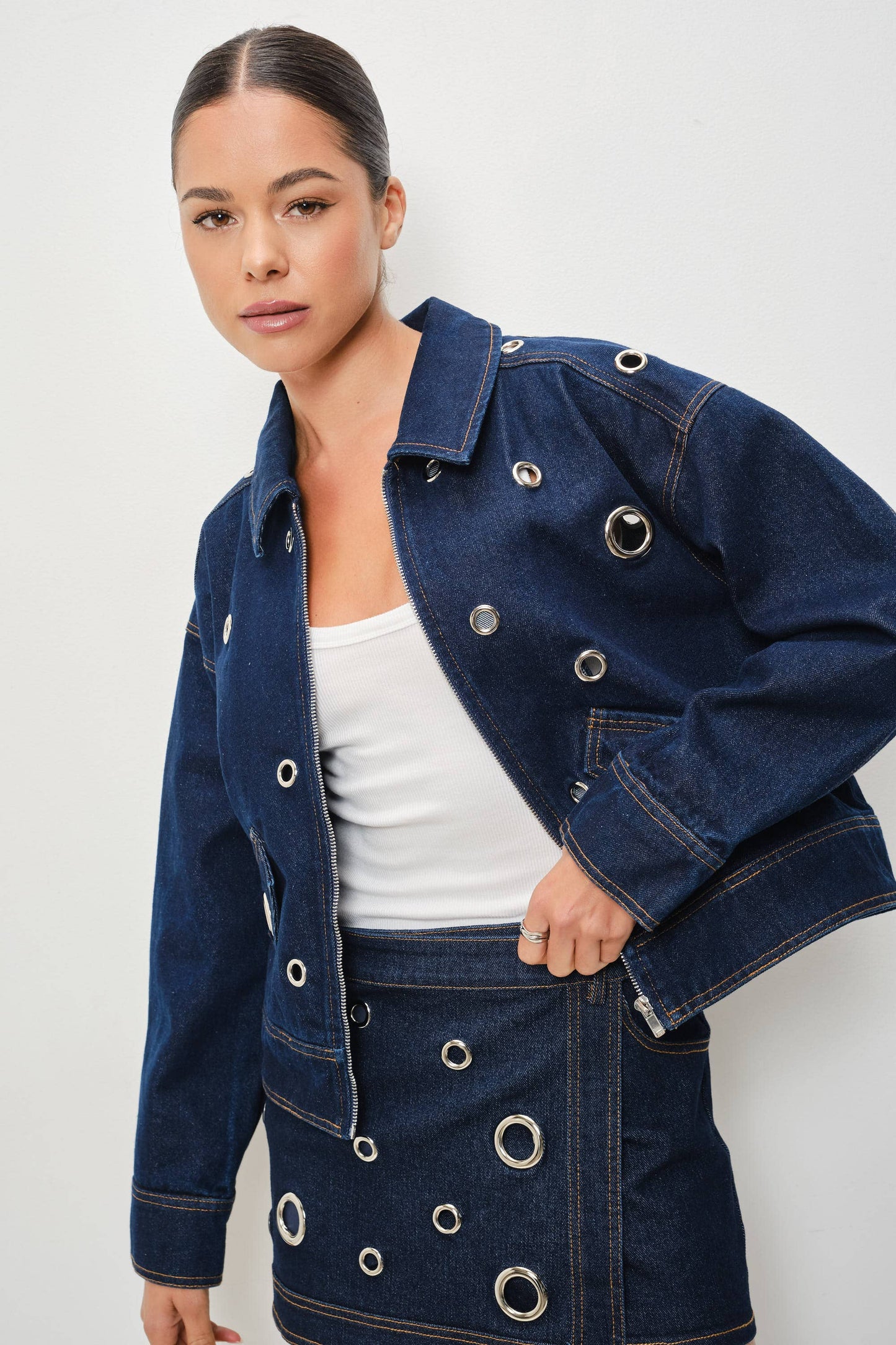 PREORDER Silver Stud Dark Denim Jacket