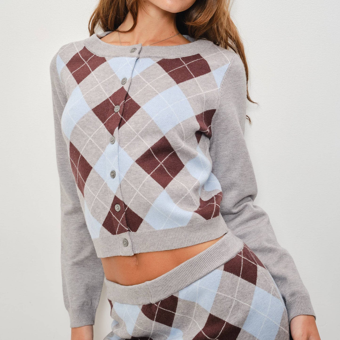 PREORDER PIPPA ARGYLE BUTTON UP CARDIGAN