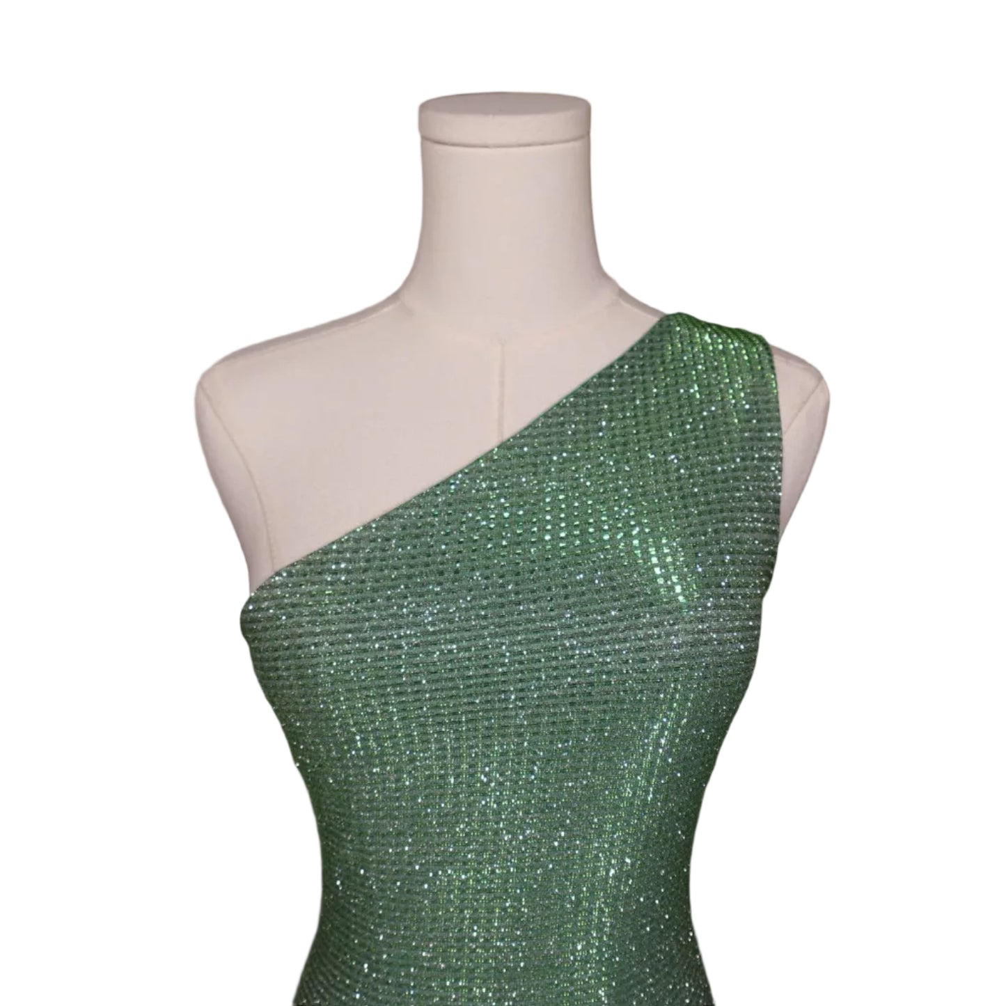Emerald Glitz One-Shoulder Mini Dress-XS