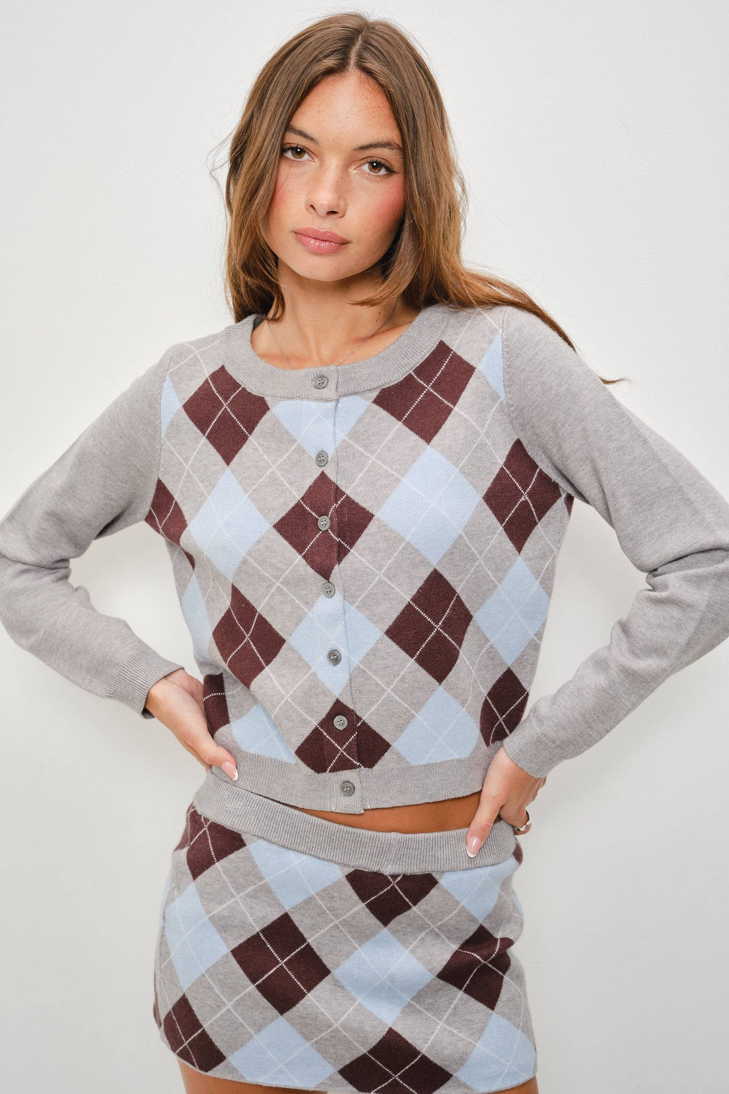 PREORDER PIPPA ARGYLE BUTTON UP CARDIGAN