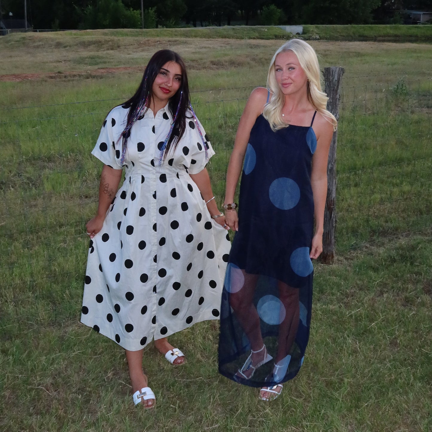 Polka Dot Sheer Overlay Maxi Dress