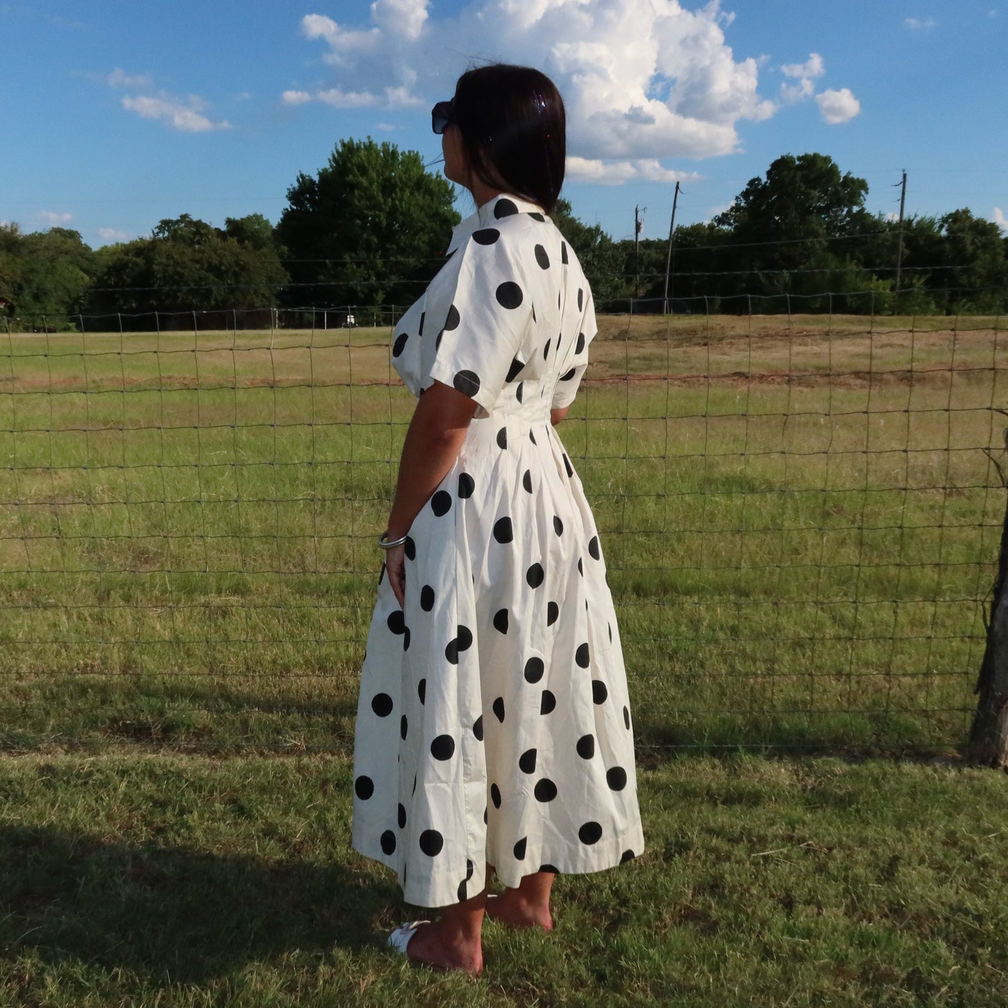 Polka Dot Pintuck Midi Dress