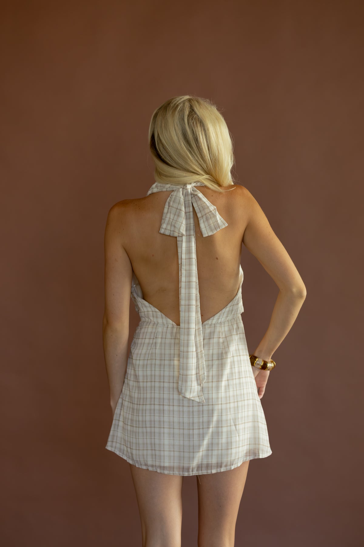 Kady Plaid Halter Neck Mini Dress
