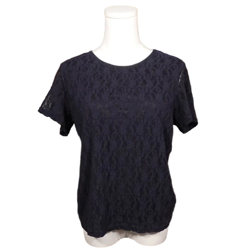 Navy Lace Sheer Top