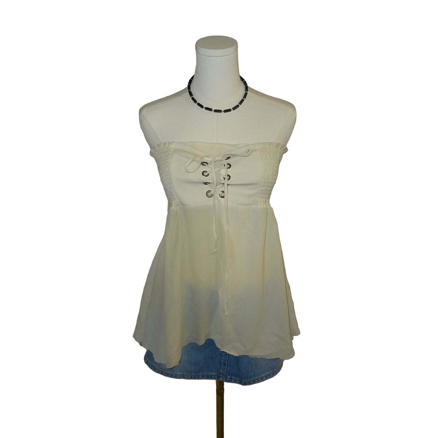 Strapless Off White Tie Top (S)