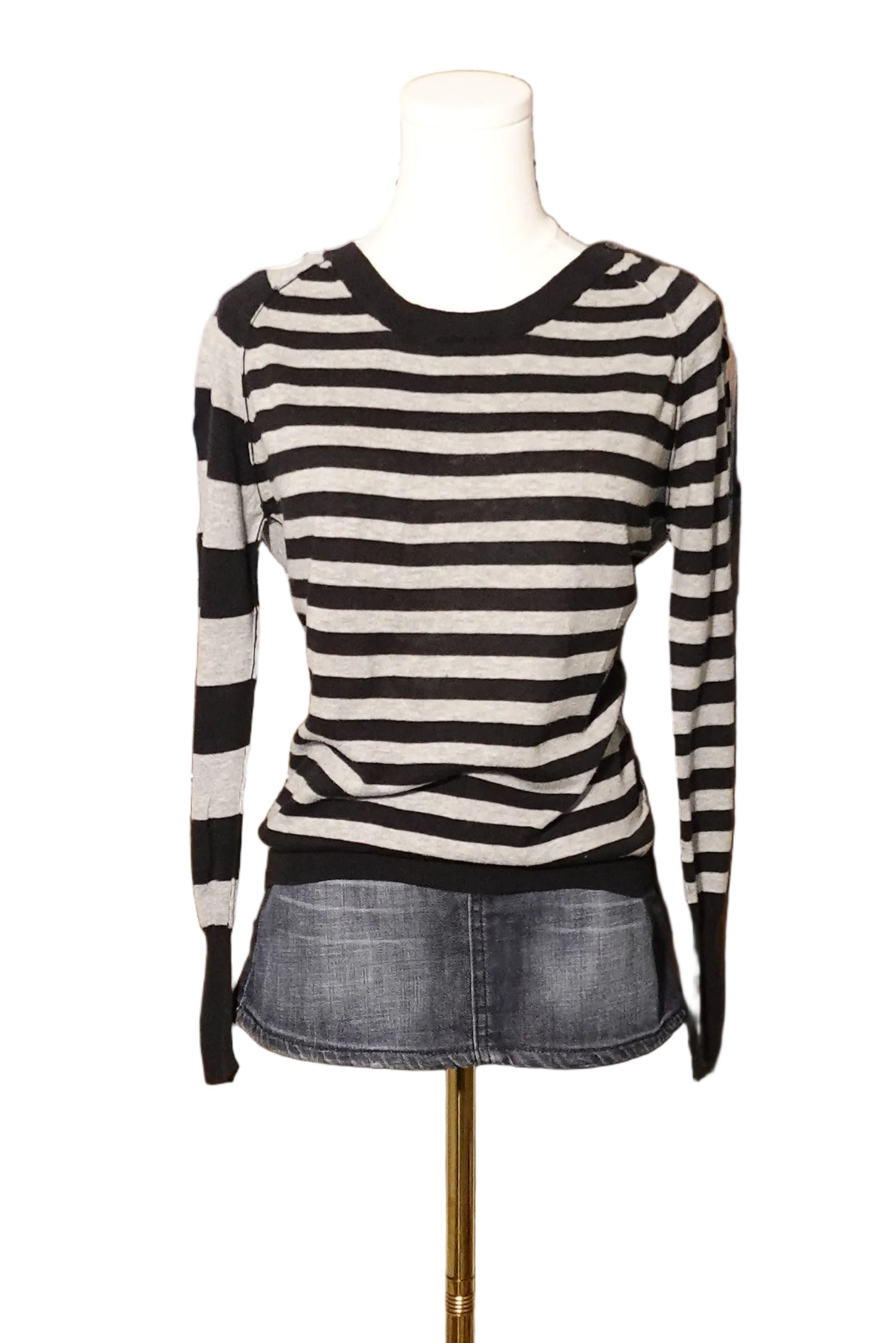 Black & Grey Striped Knit Top (M)