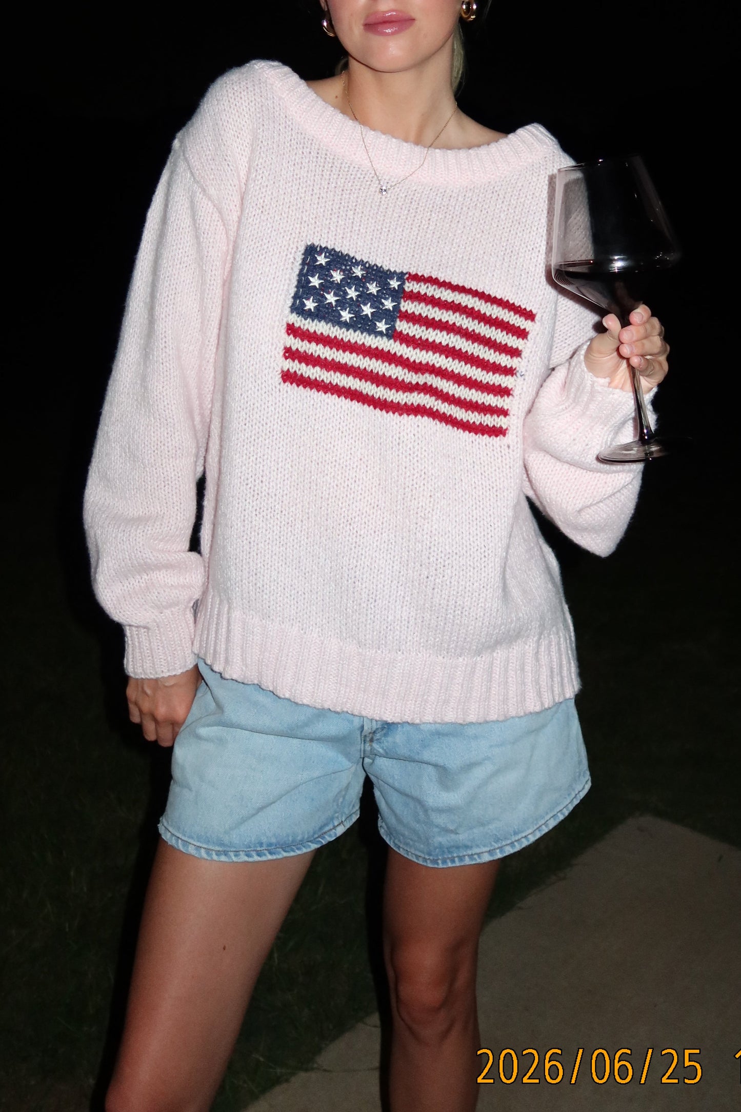 American Flag Knit Off The Shoulder