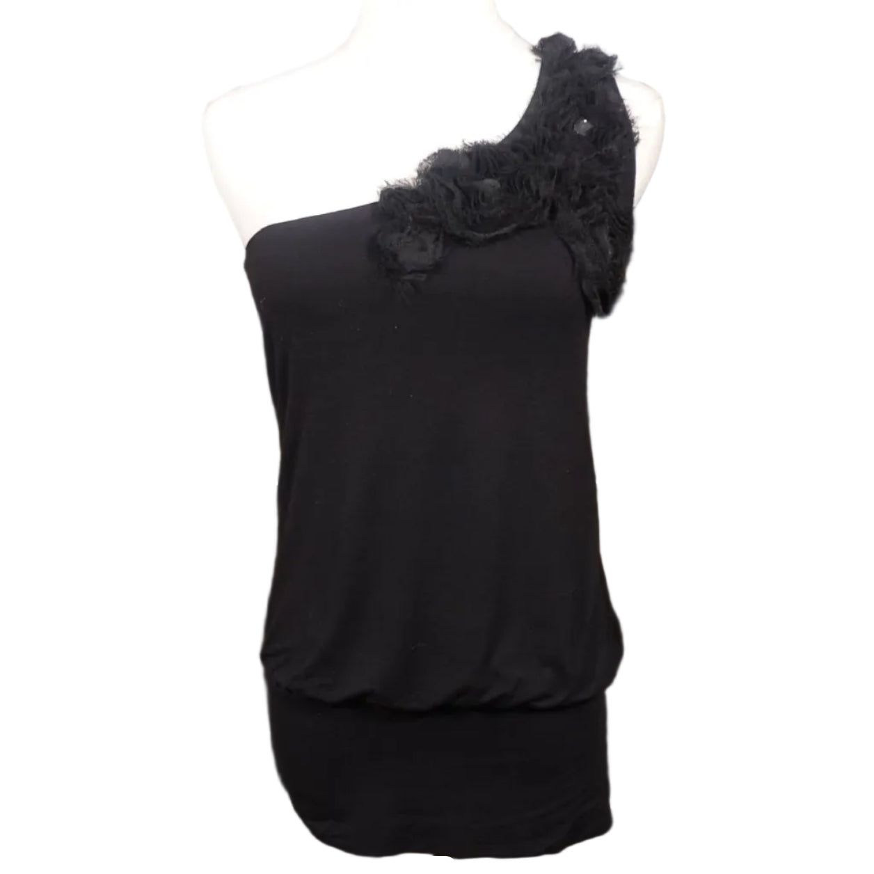 Blackout Bloom One-Shoulder Top-S