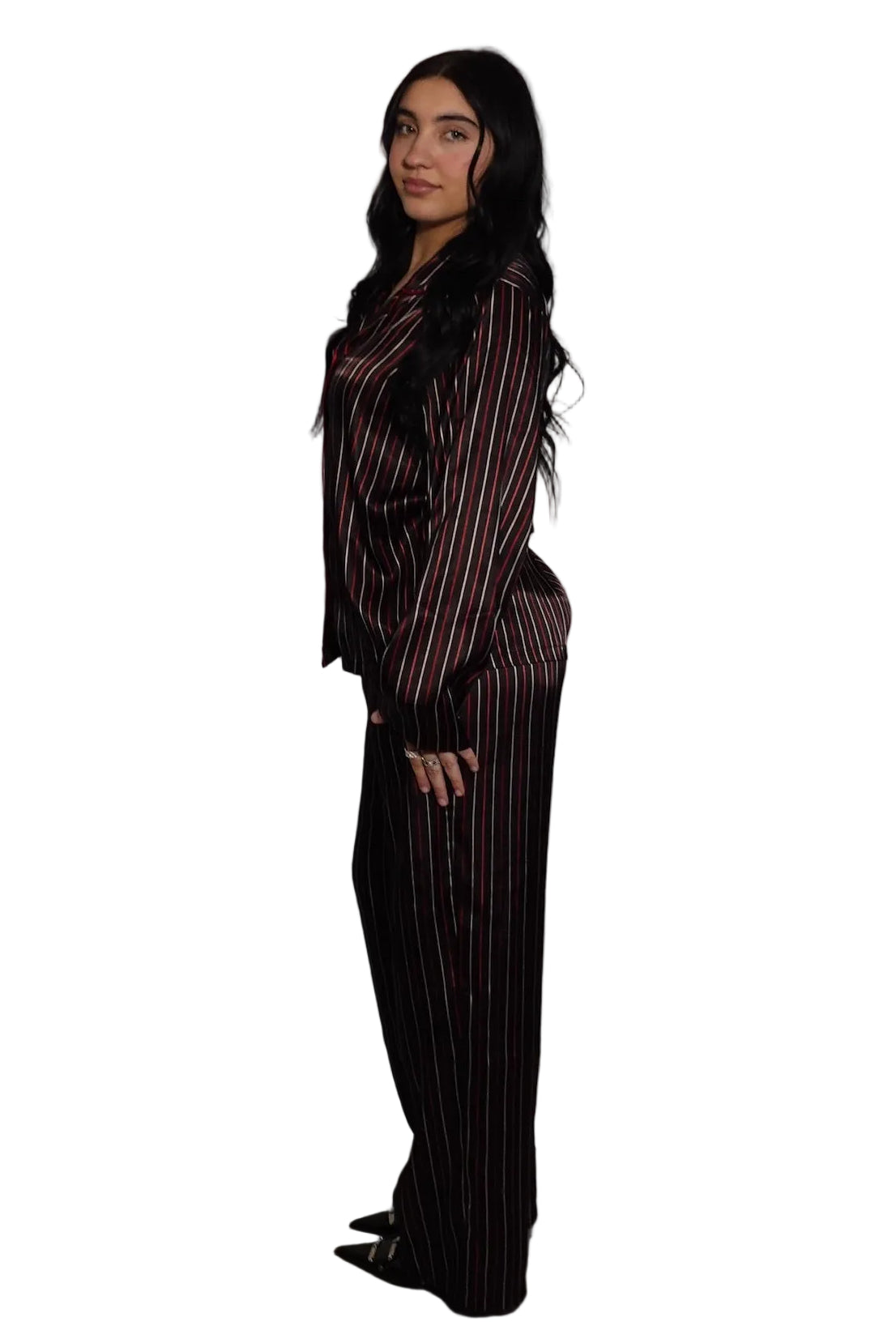 Luxe Pinstripe Satin Pajama Set-M