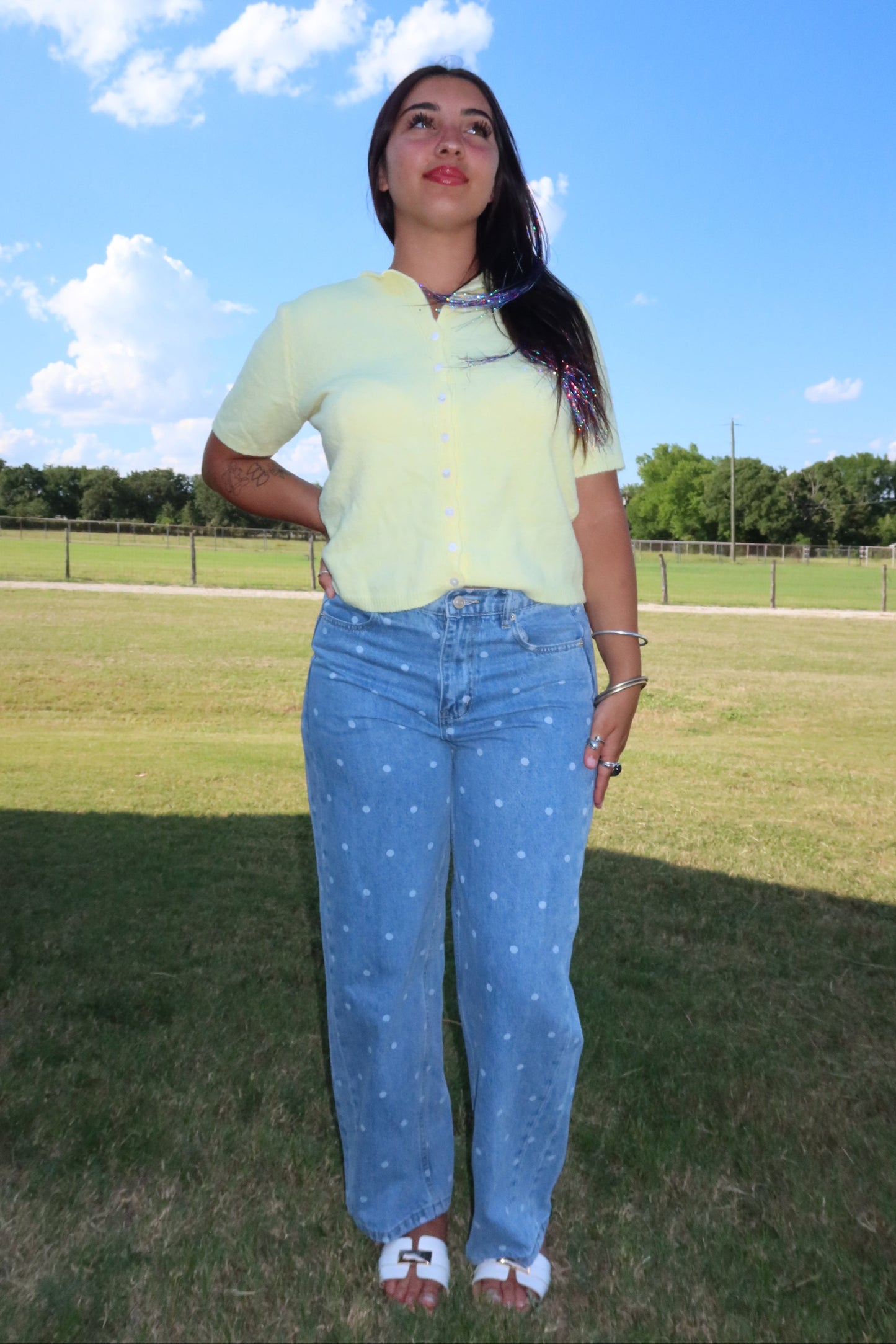 Polka Dot Straight Leg Jeans