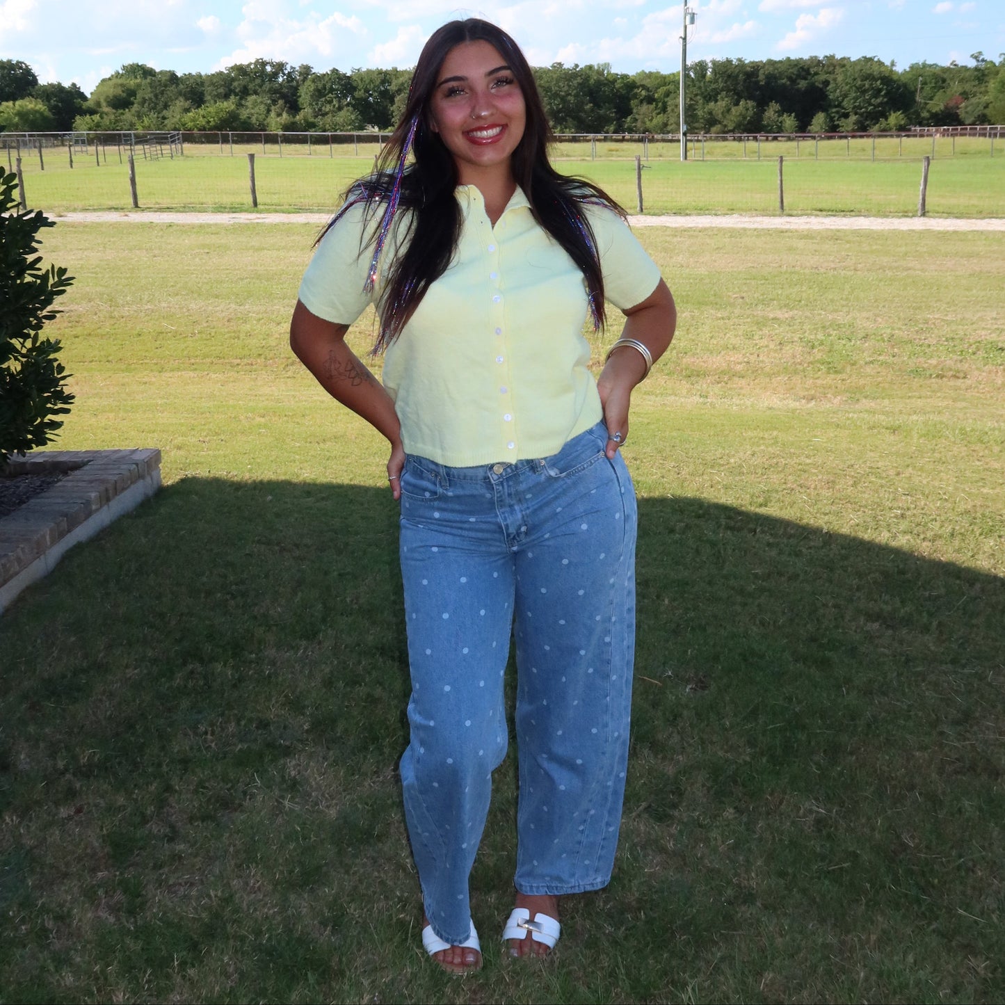 Polka Dot Straight Leg Jeans