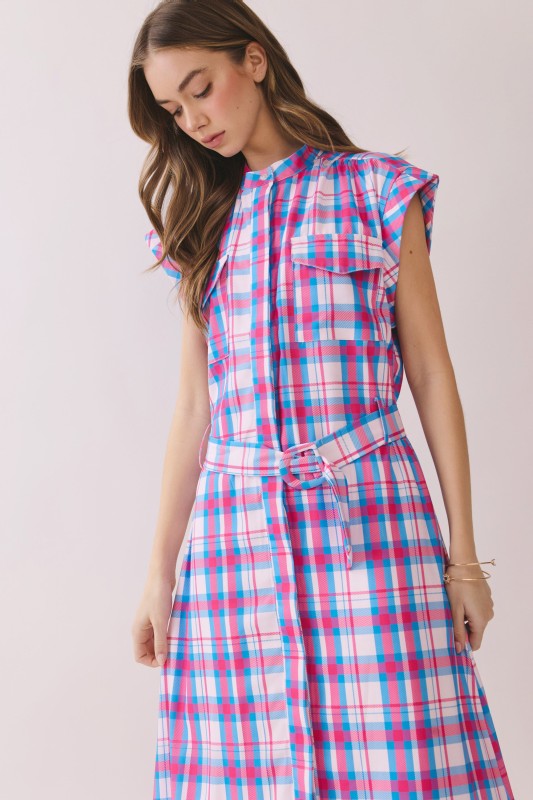 The Pink Check-In Midi Dress