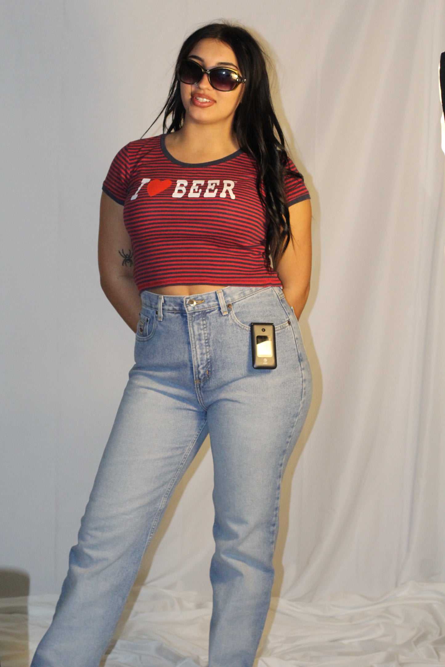 "I ❤️ BEER" Red&Navy Striped Baby Tee