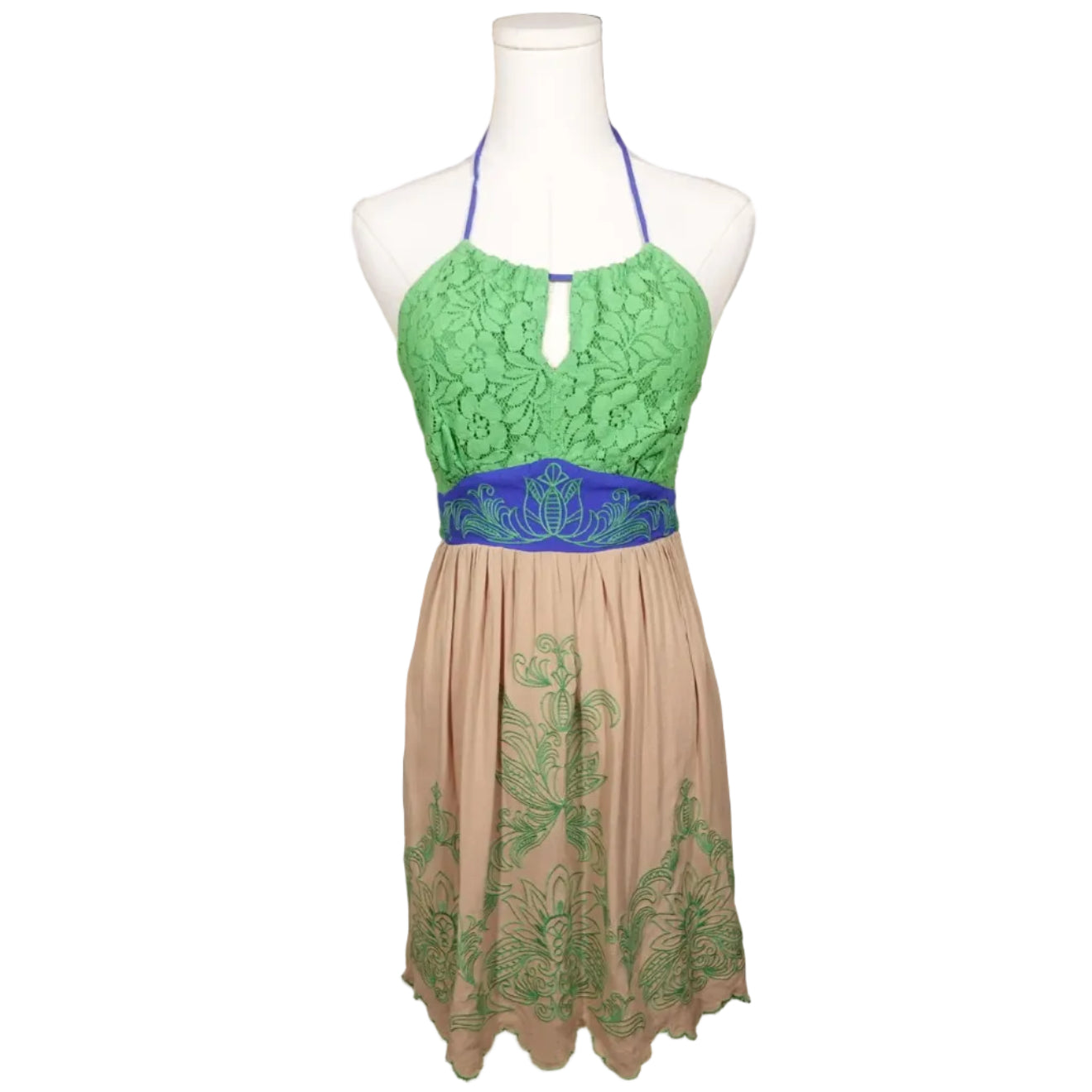 Blue Orchid Halter Mini Lace Dress-S