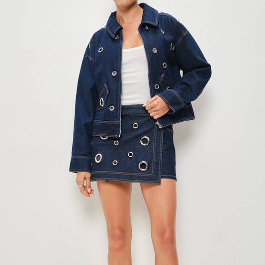 PREORDER Silver Stud Dark Denim Mini Skirt