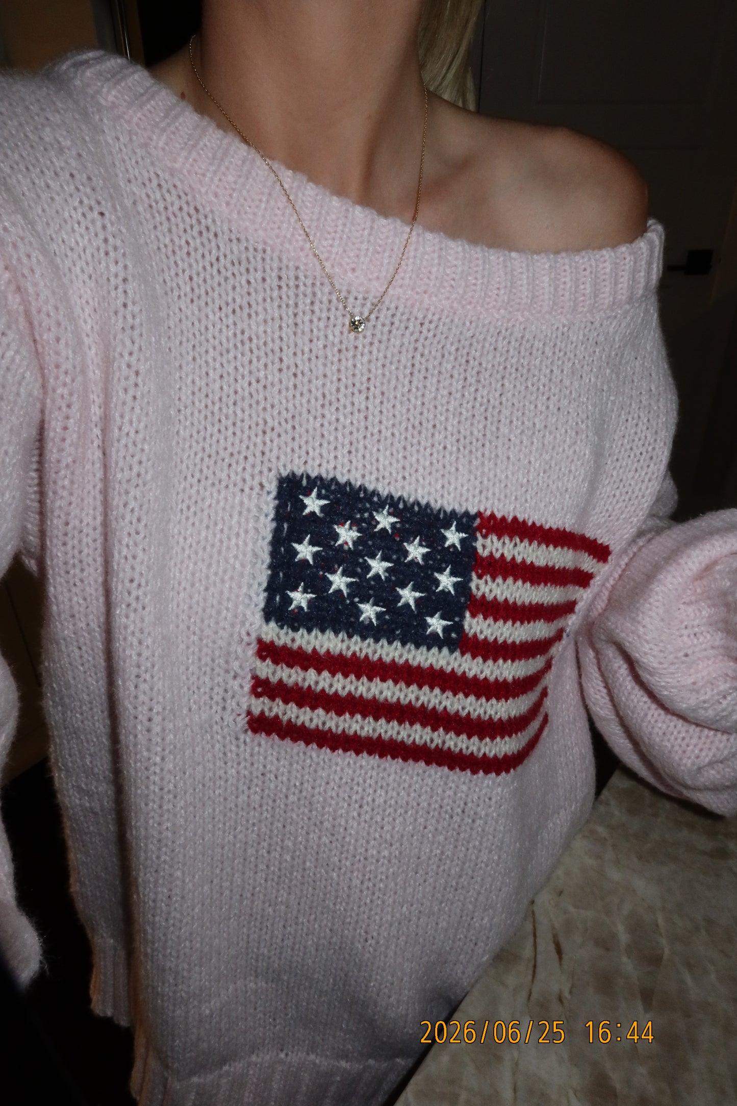 American Flag Knit Off The Shoulder